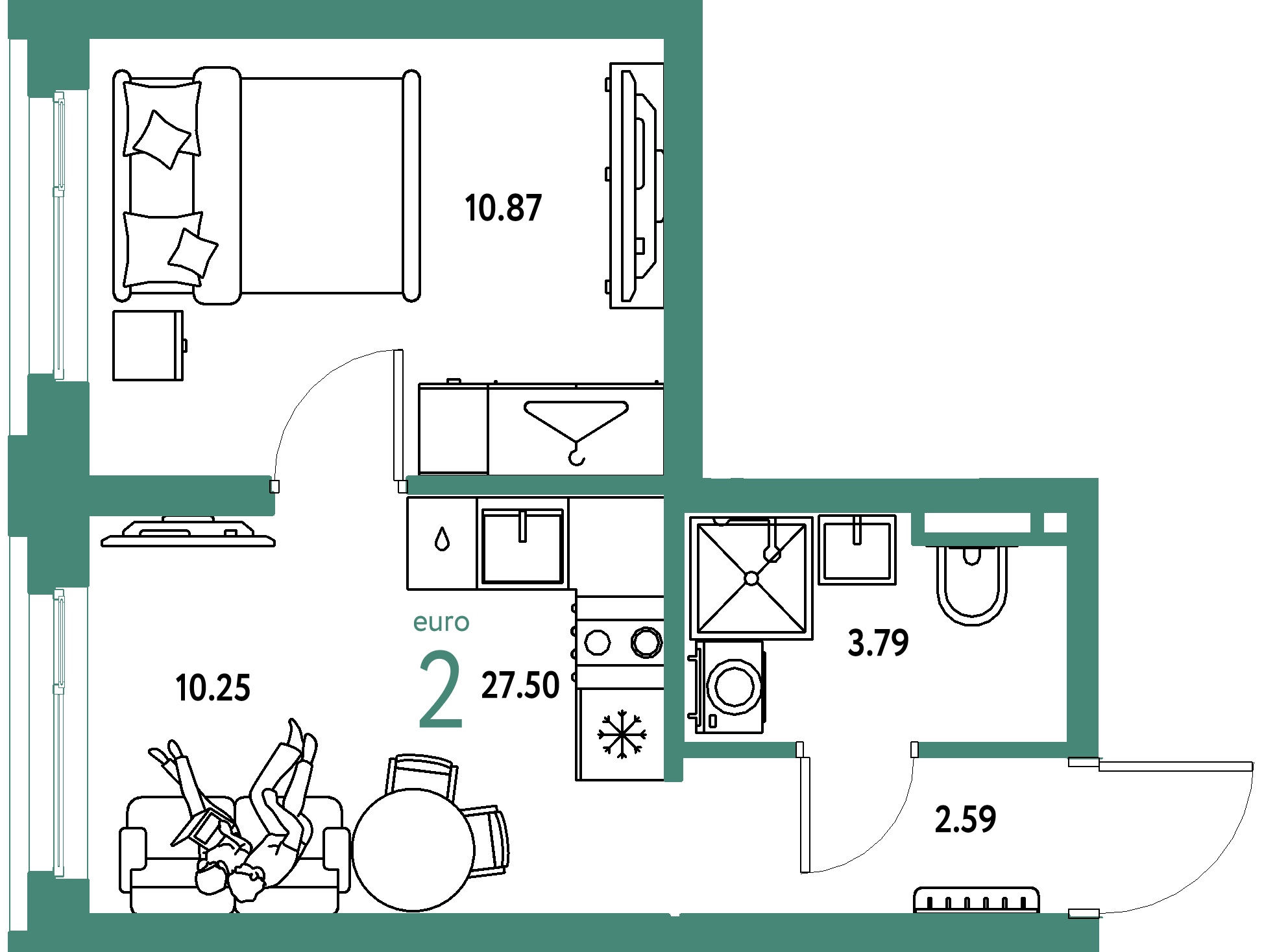 ЖК "Уральский сад"-2-комнатная 27.5 м²