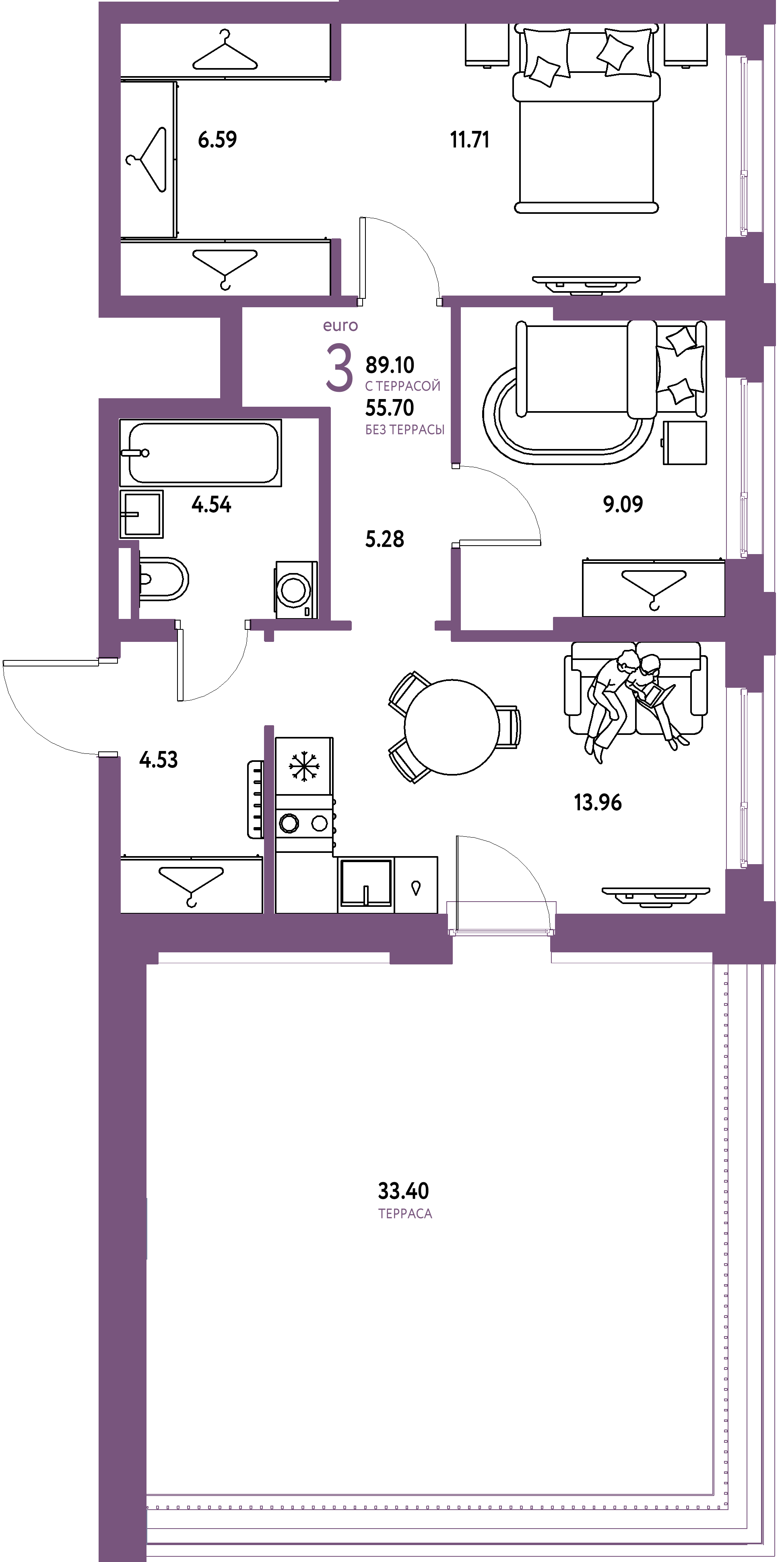 ЖК "Уральский сад"-3-комнатная 89.1 м²
