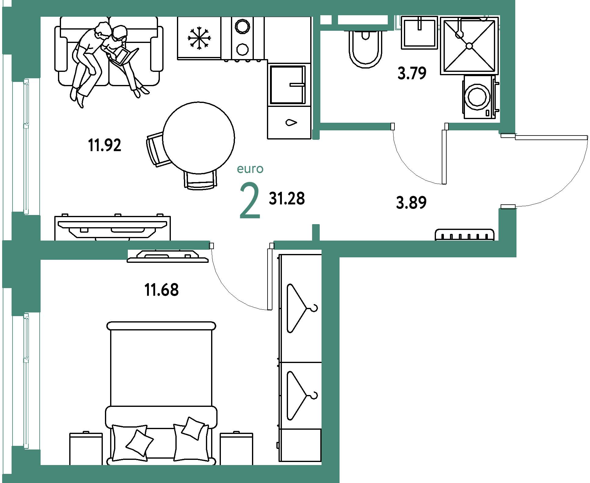 ЖК "Уральский сад"-2-комнатная 31.28 м²