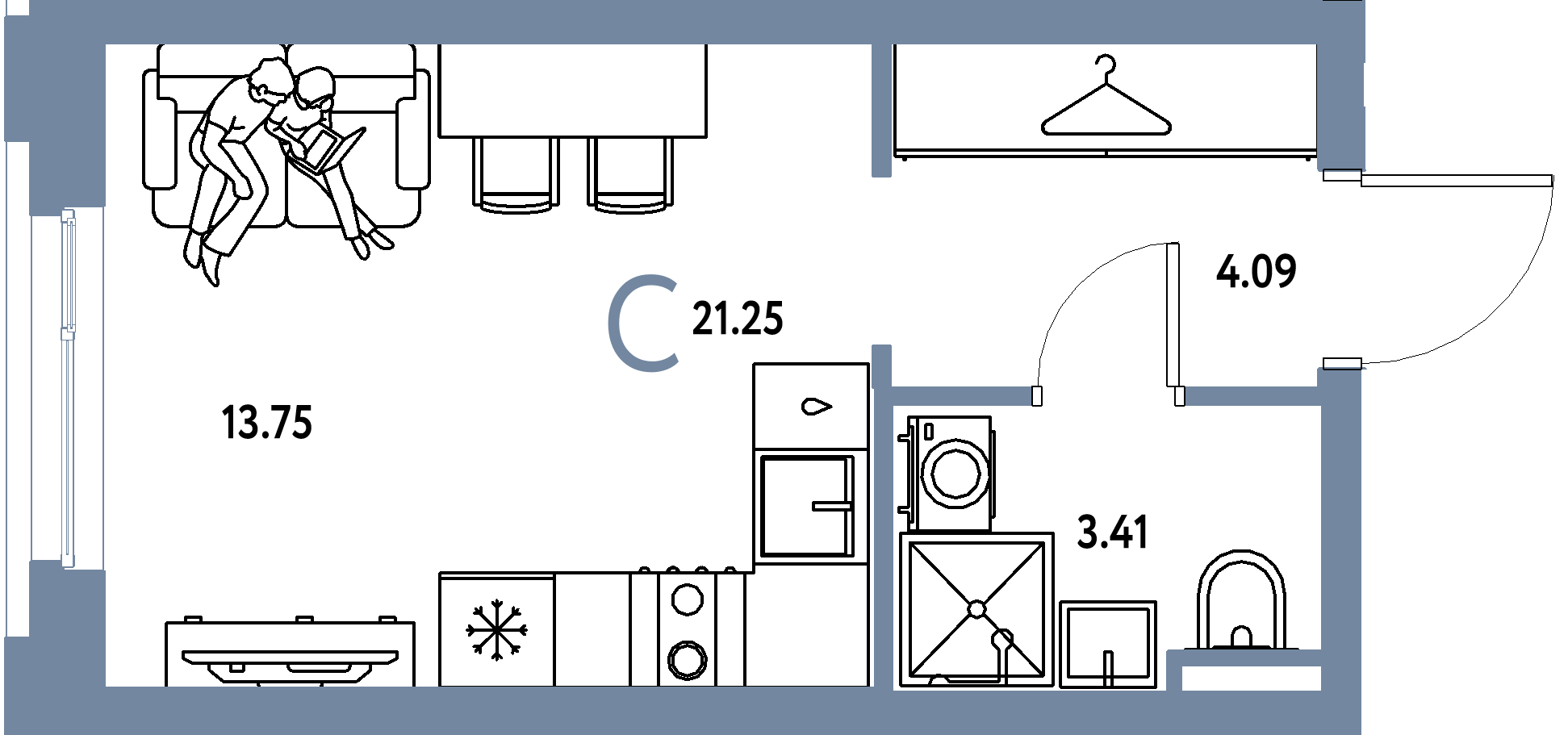 ЖК "Уральский сад"-Студия 21.25 м²