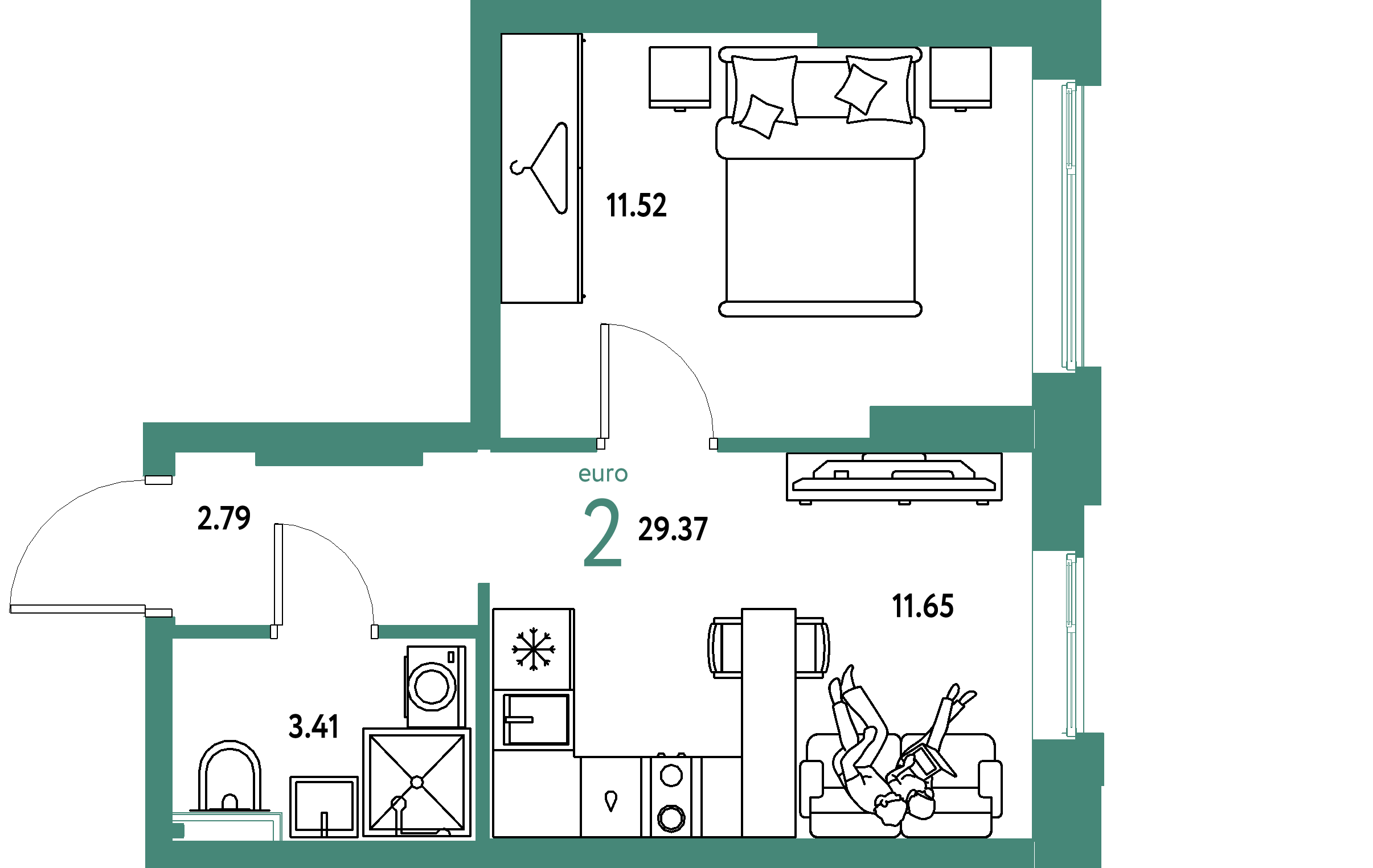 ЖК "Уральский сад"-2-комнатная 29.37 м²