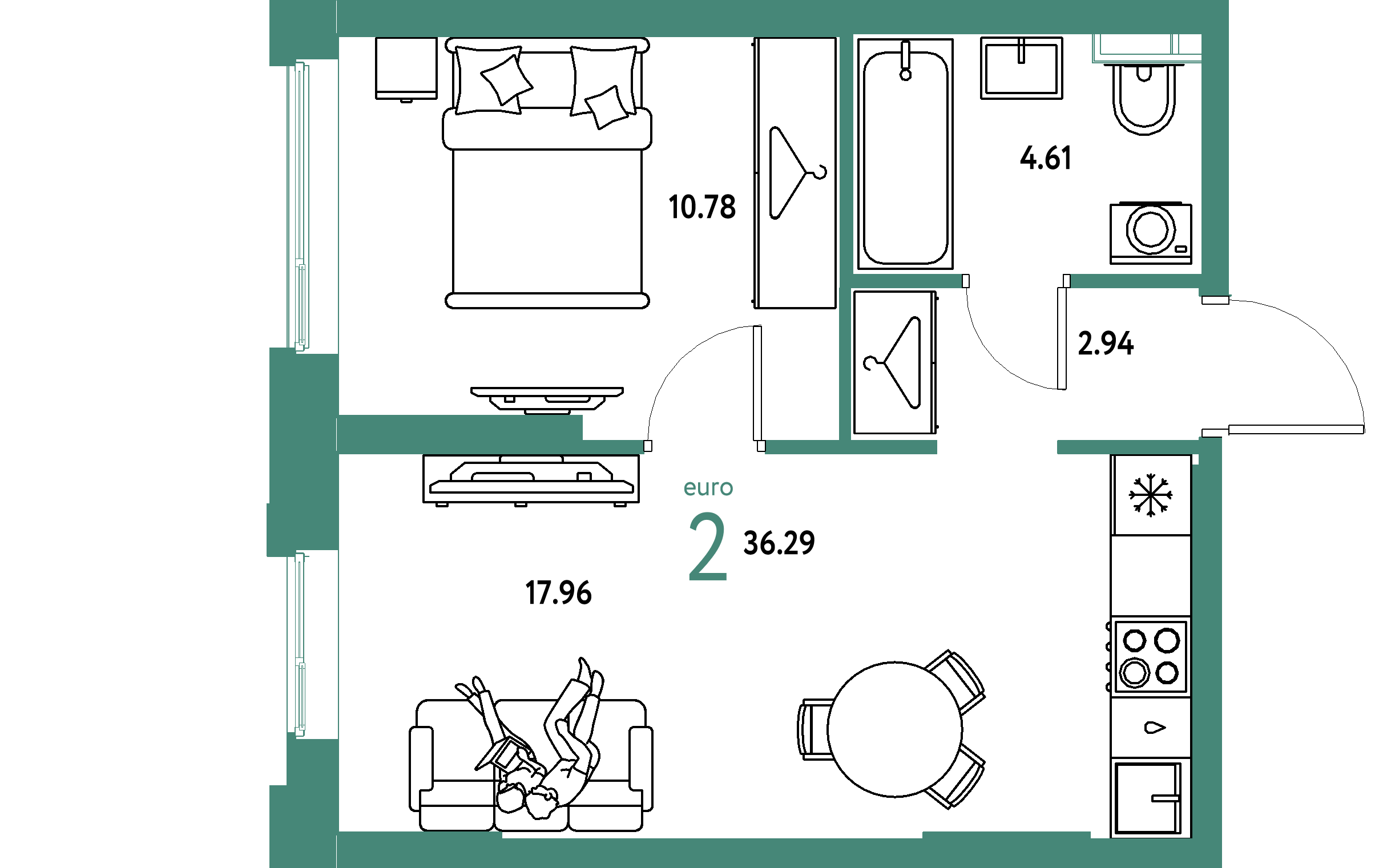 ЖК "Уральский сад"-2-комнатная 36.29 м²