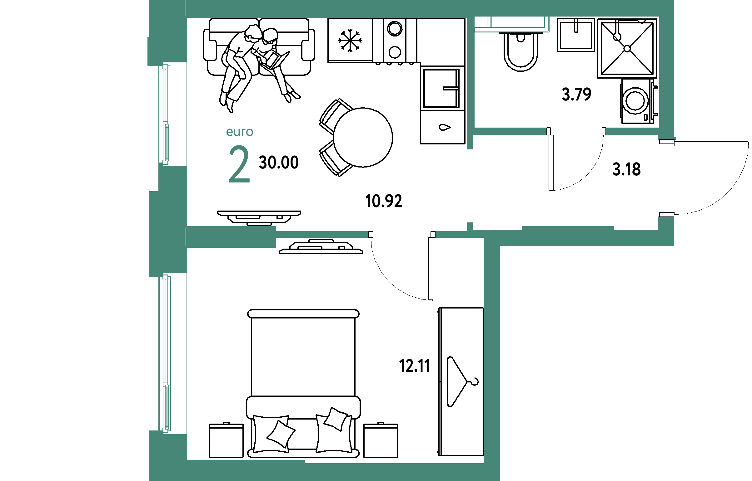 ЖК "Уральский сад"-2-комнатная 30 м²