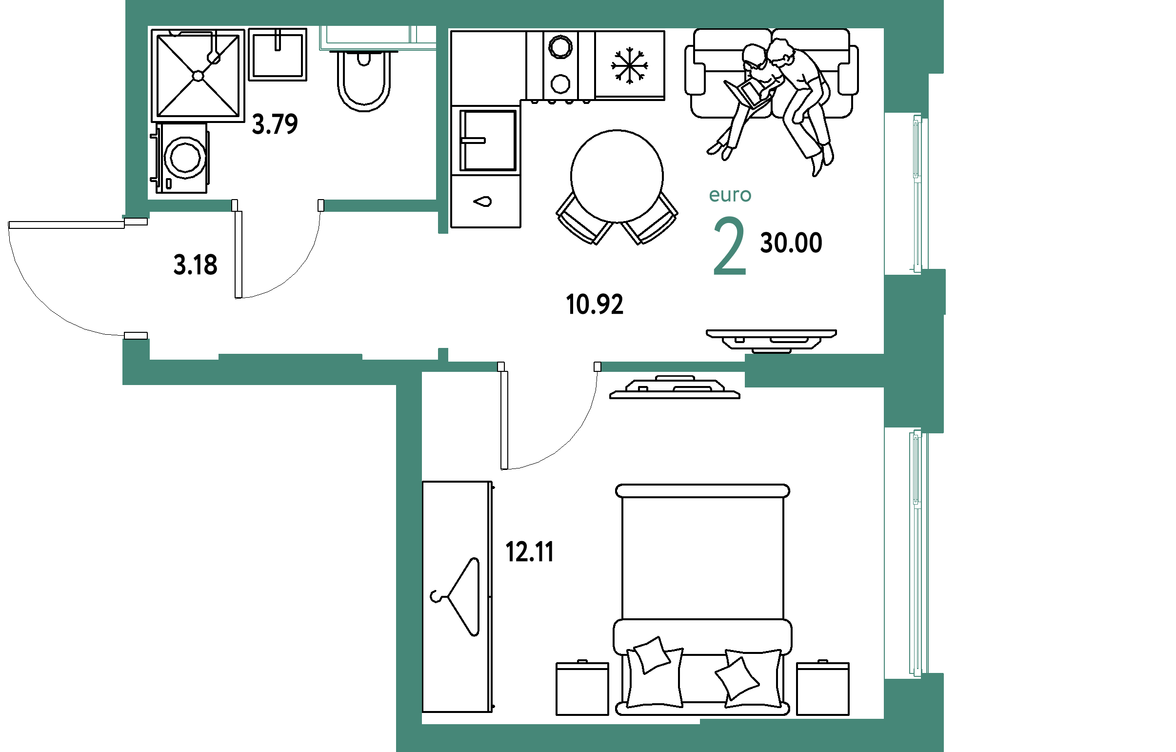 ЖК "Уральский сад"-2-комнатная 30 м²