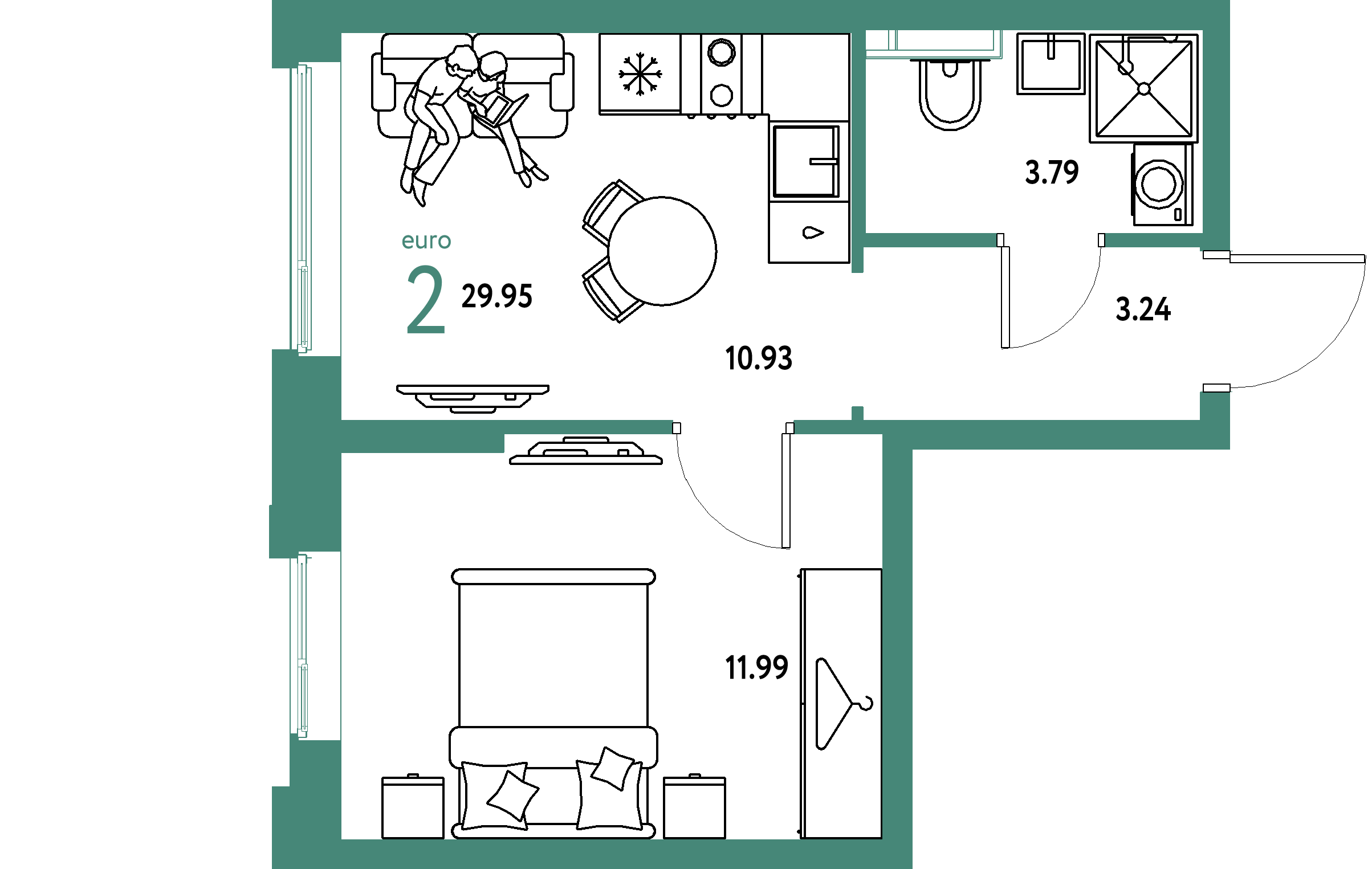 ЖК "Уральский сад"-2-комнатная 29.95 м²