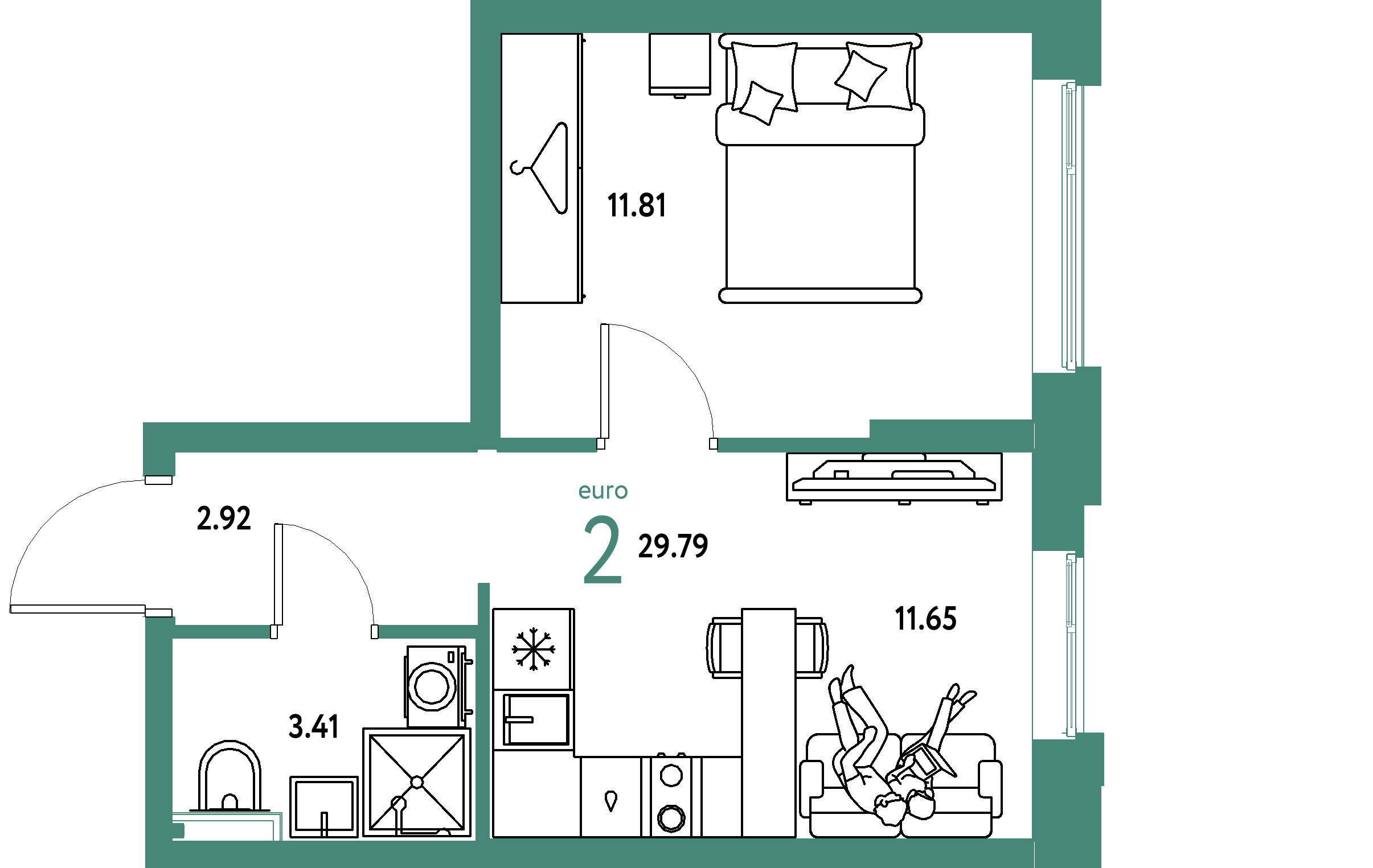 ЖК "Уральский сад"-2-комнатная 29.79 м²