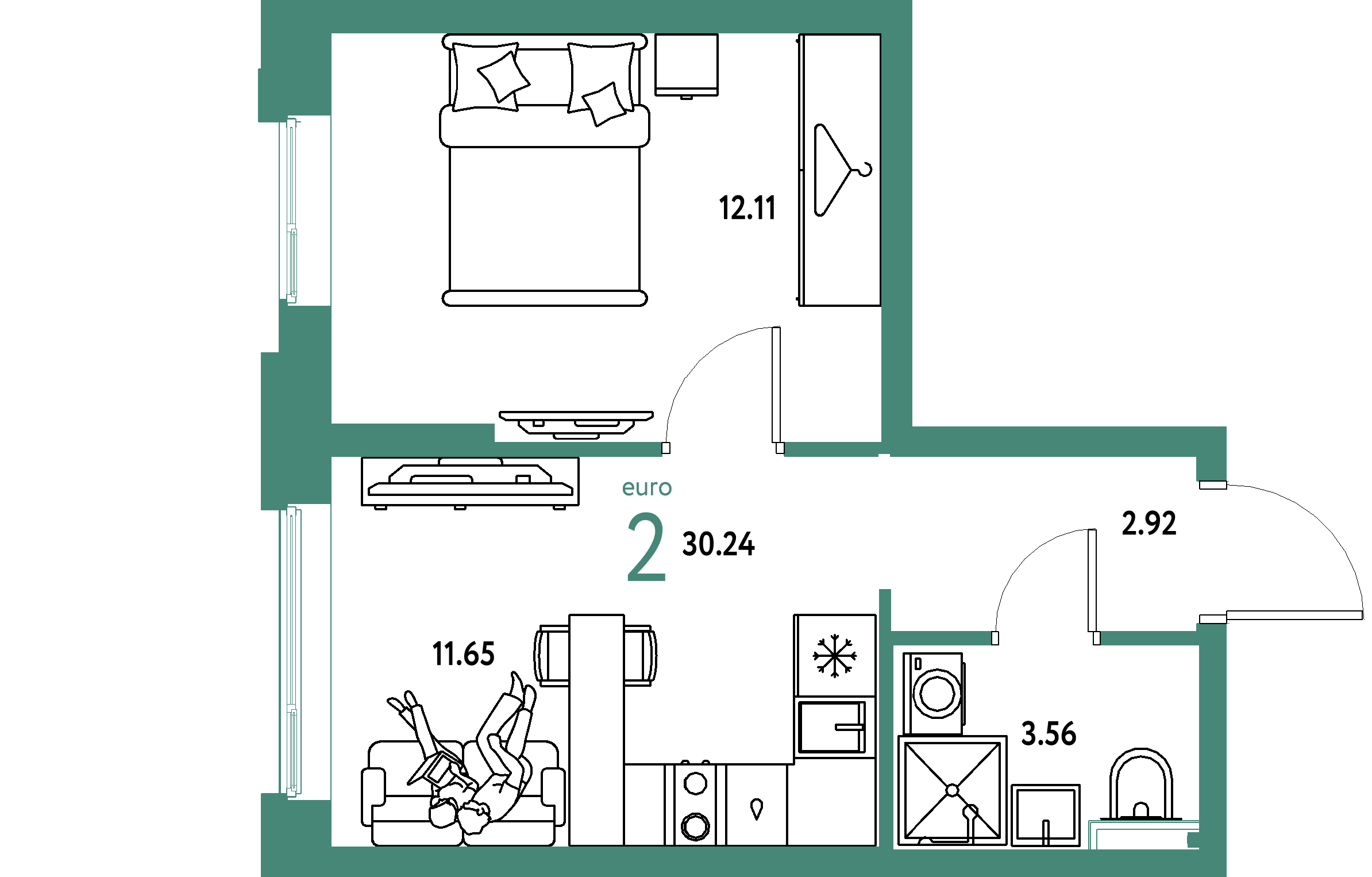 ЖК "Уральский сад"-2-комнатная 30.24 м²