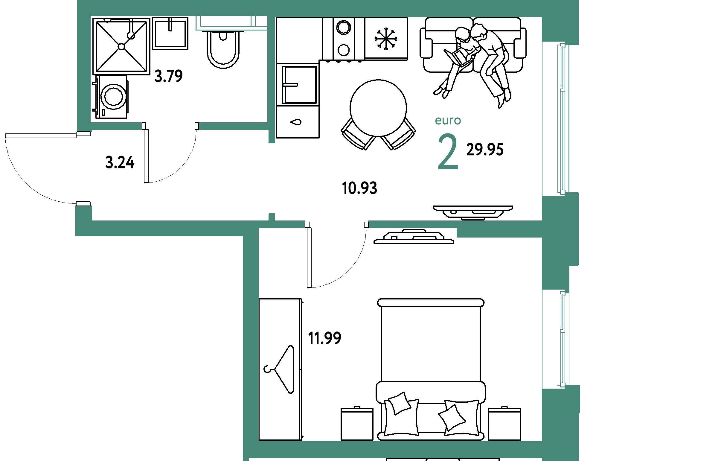 ЖК "Уральский сад"-2-комнатная 29.95 м²