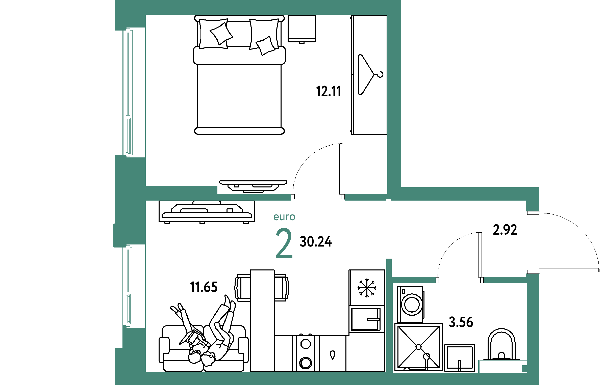 ЖК "Уральский сад"-2-комнатная 30.24 м²