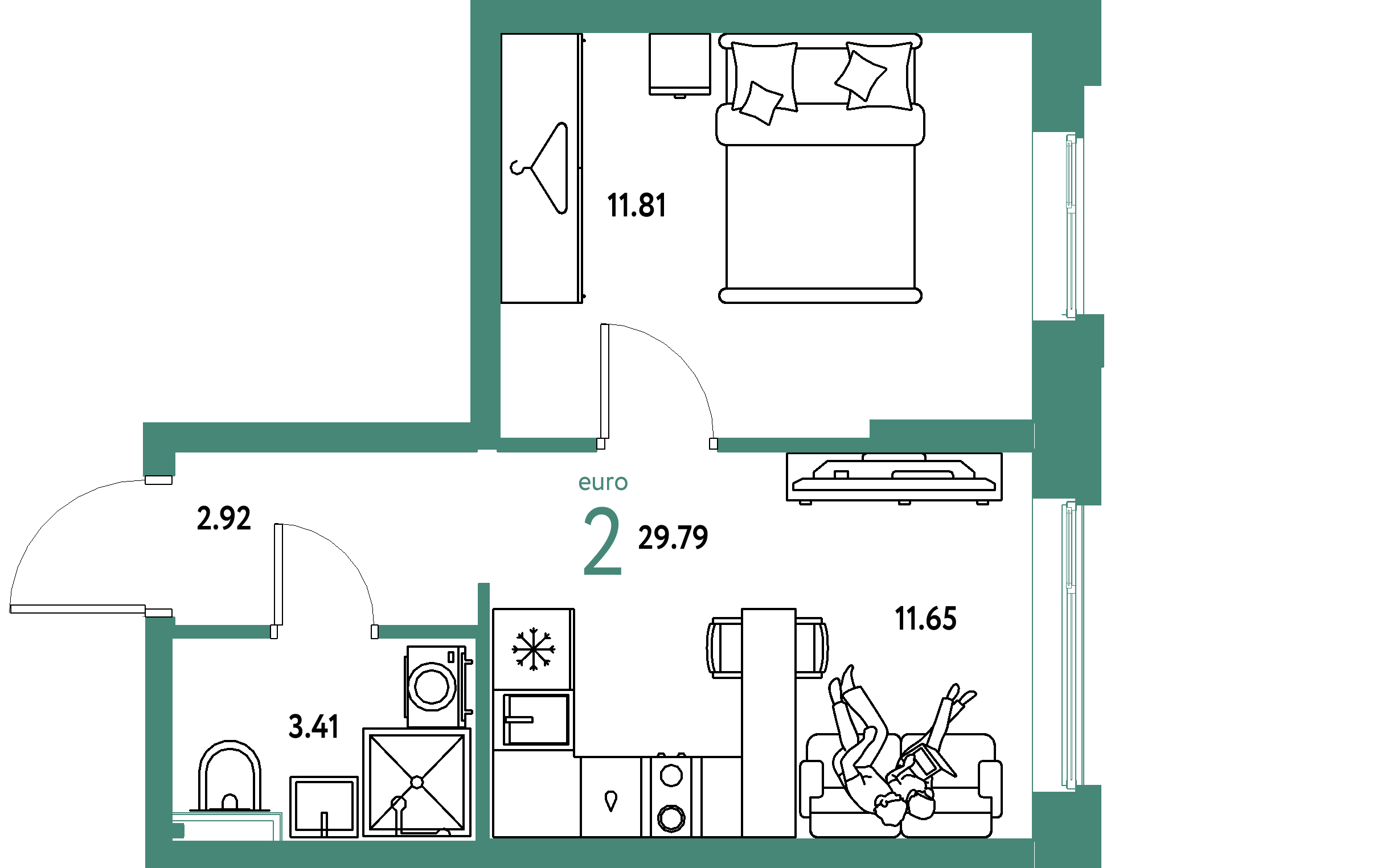 ЖК "Уральский сад"-2-комнатная 29.79 м²