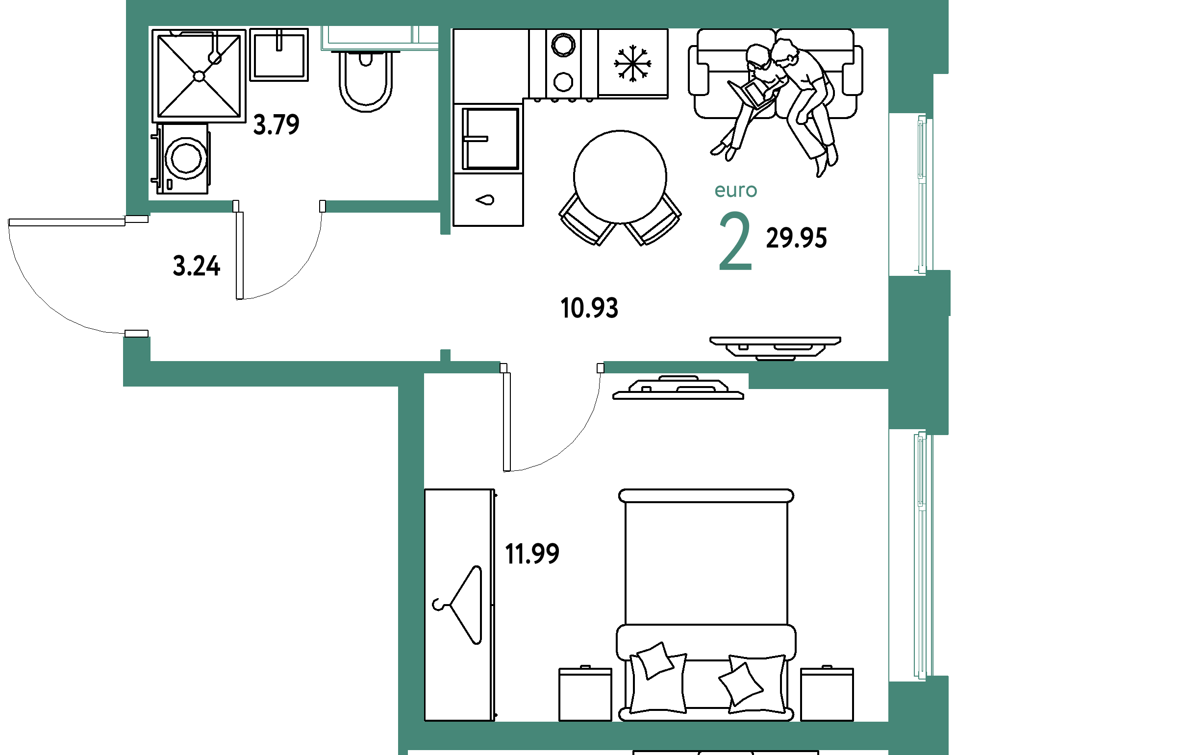 ЖК "Уральский сад"-2-комнатная 29.95 м²