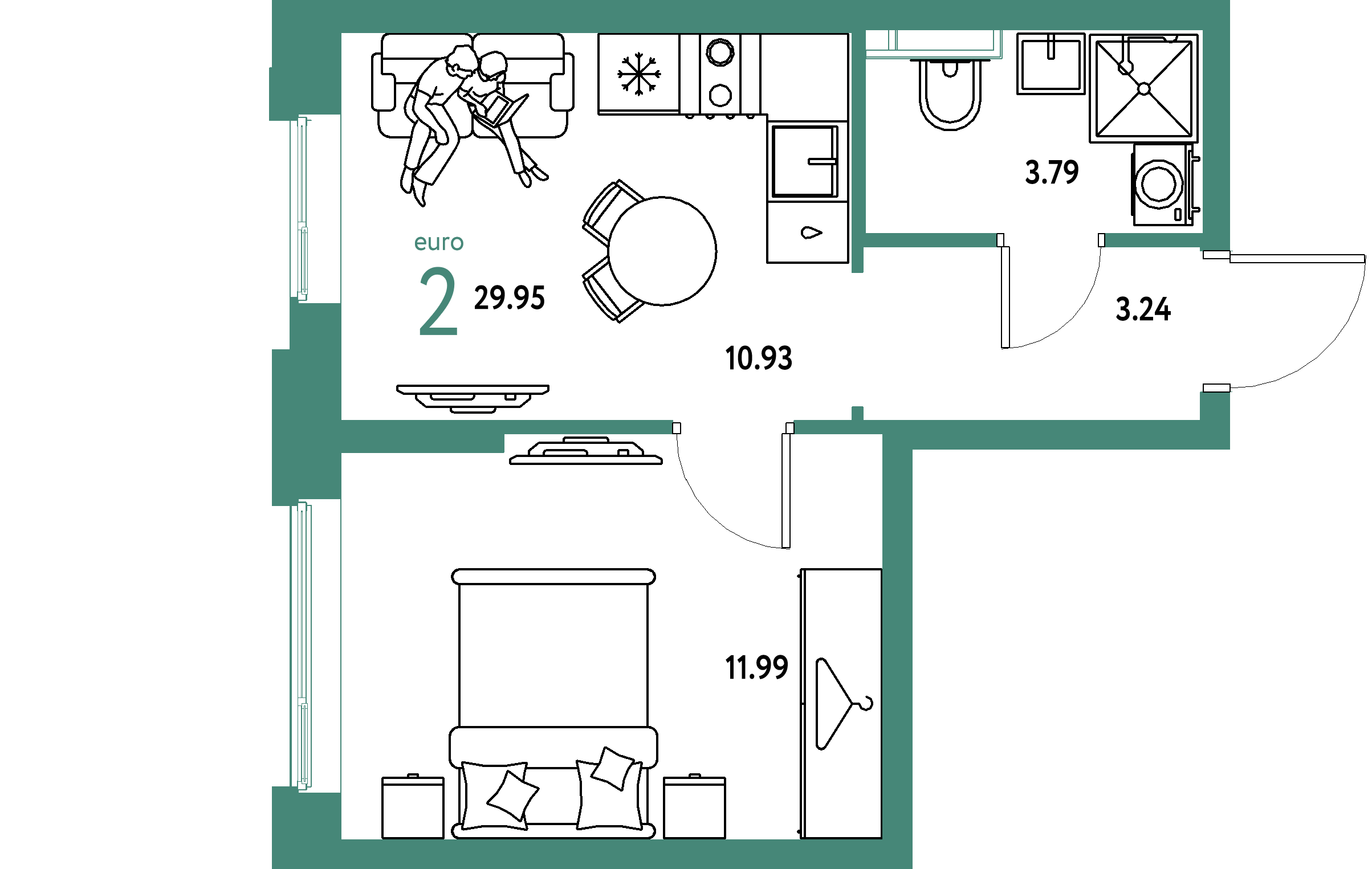 ЖК "Уральский сад"-2-комнатная 29.95 м²