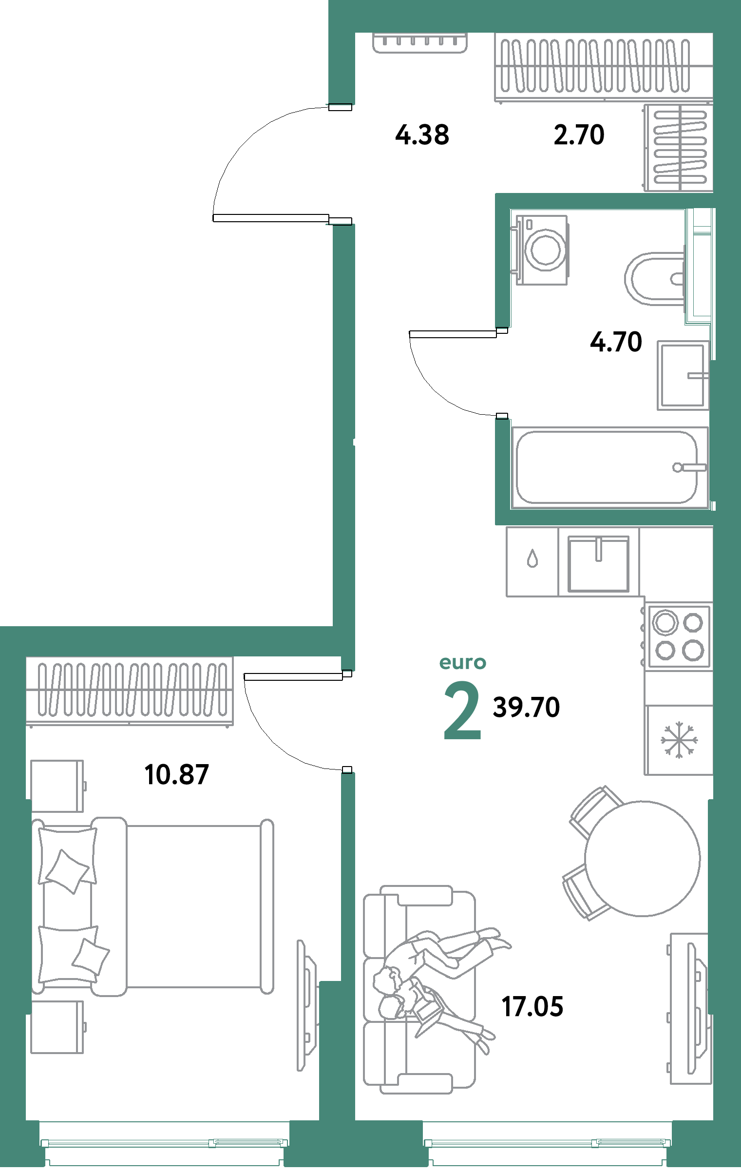 ЖК "Уральский сад"-2-комнатная 39.7 м²