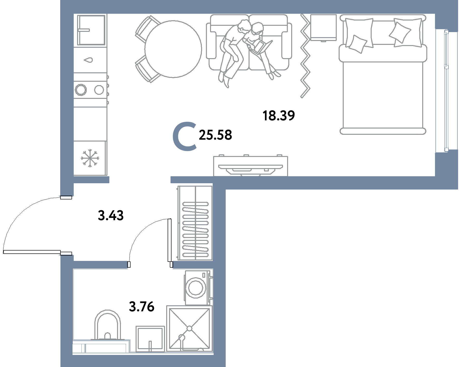 ЖК "Уральский сад"-Студия 25.58 м²