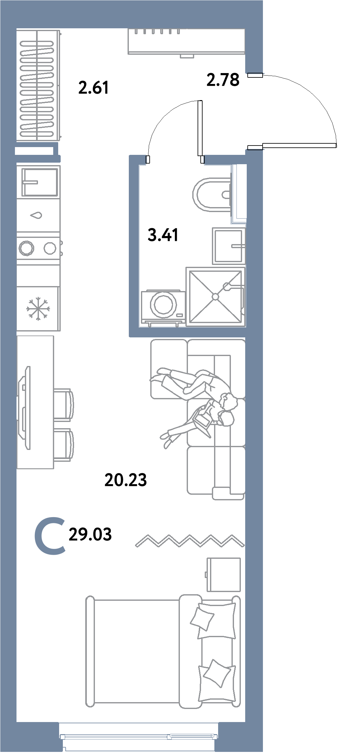 ЖК "Уральский сад"-Студия 29.03 м²