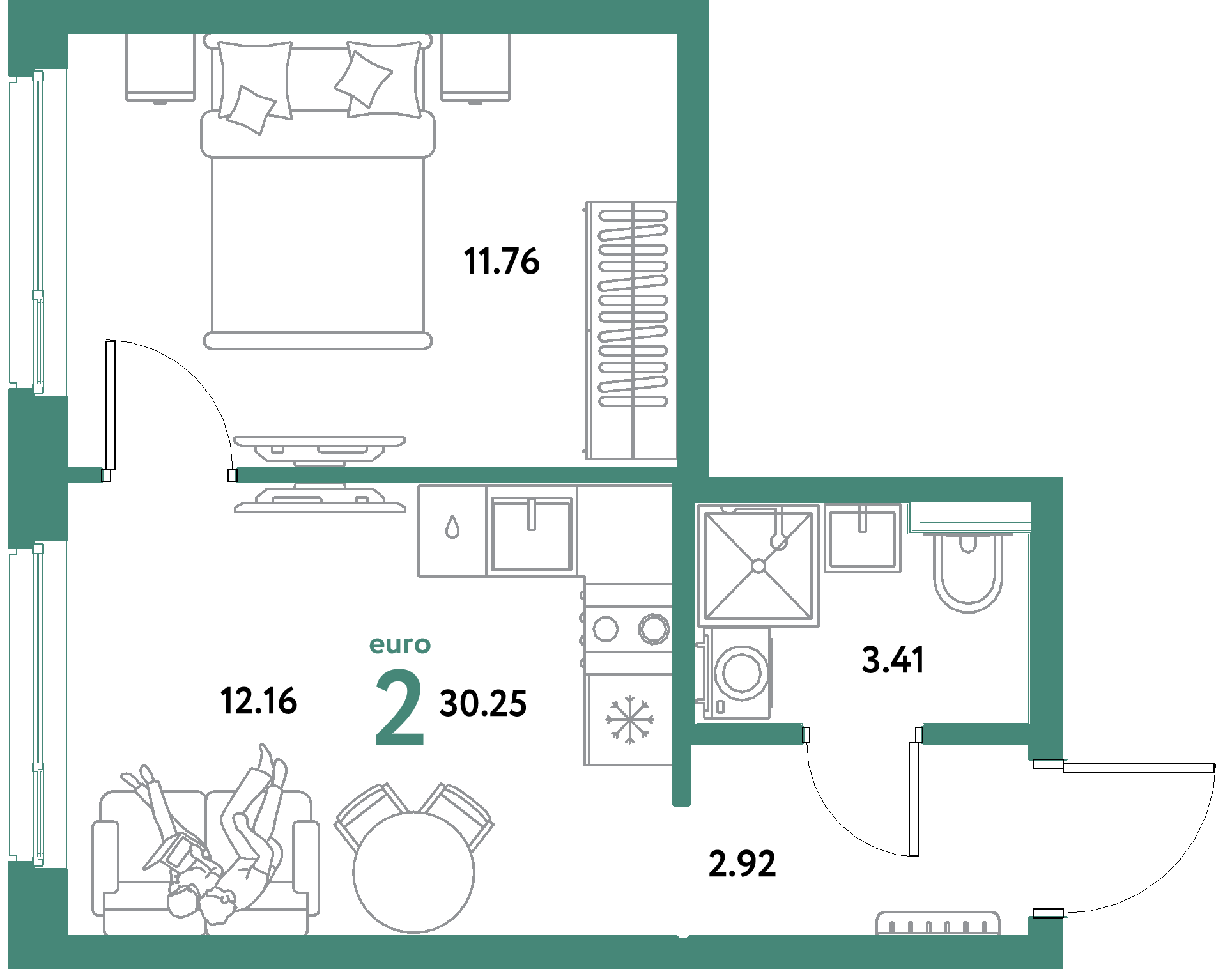 ЖК "Уральский сад"-2-комнатная 30.25 м²