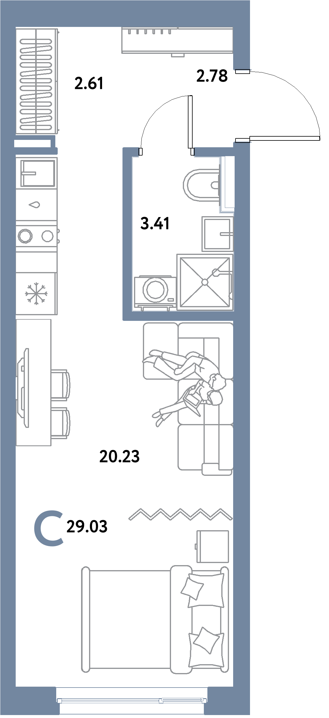 ЖК "Уральский сад"-Студия 29.03 м²