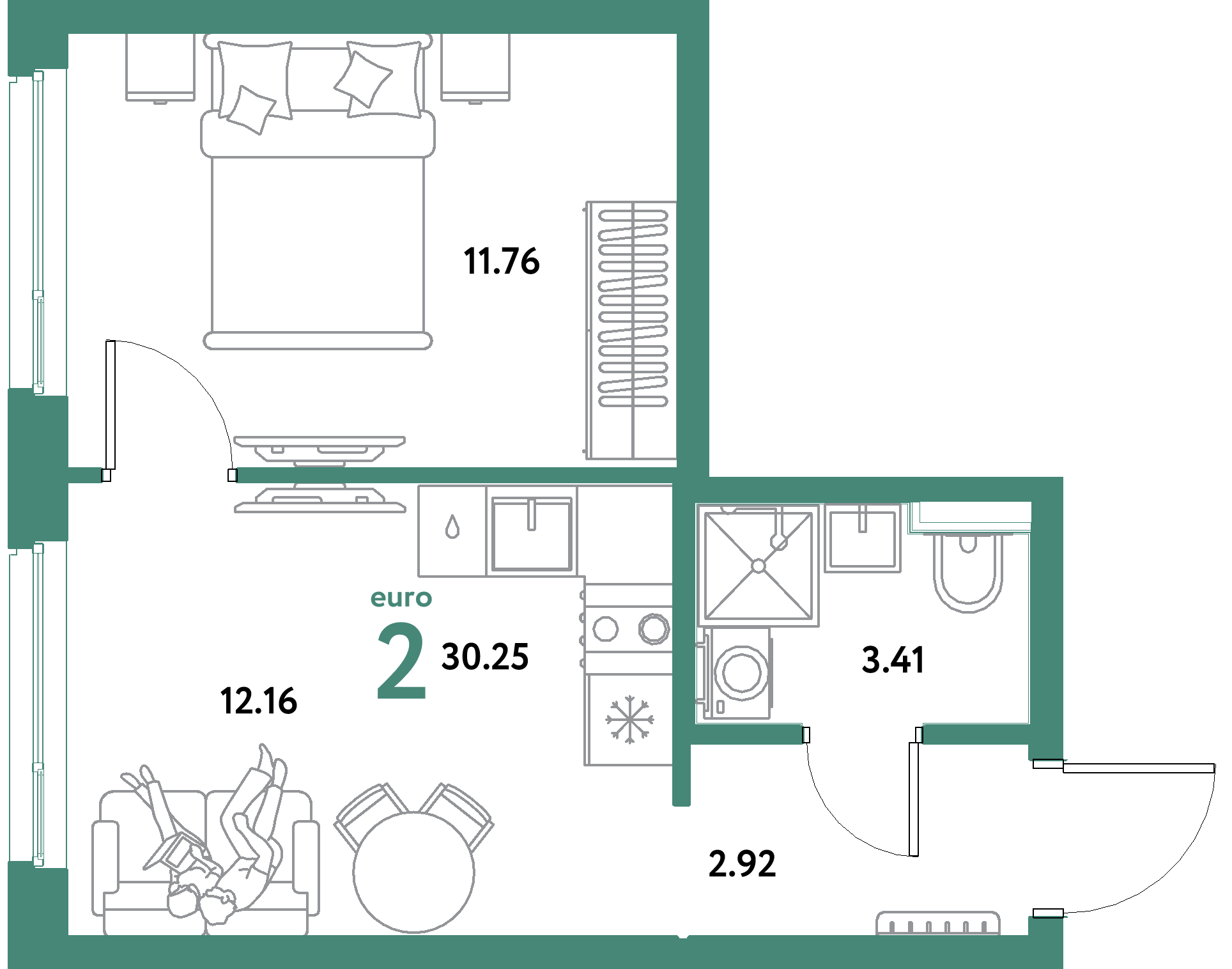 ЖК "Уральский сад"-2-комнатная 30.25 м²