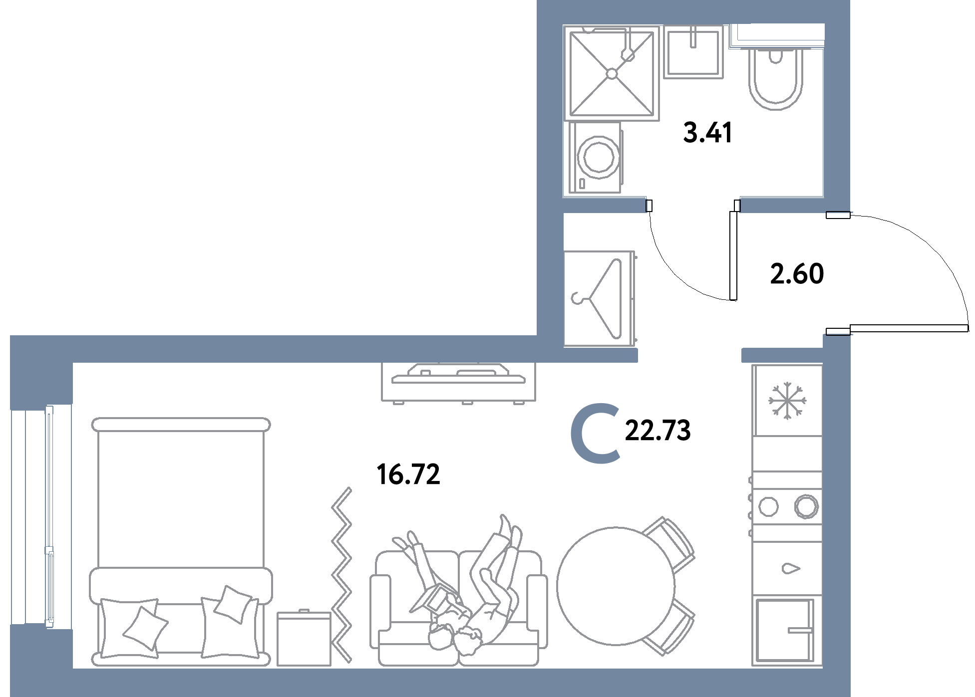 ЖК "Уральский сад"-Студия 22.73 м²