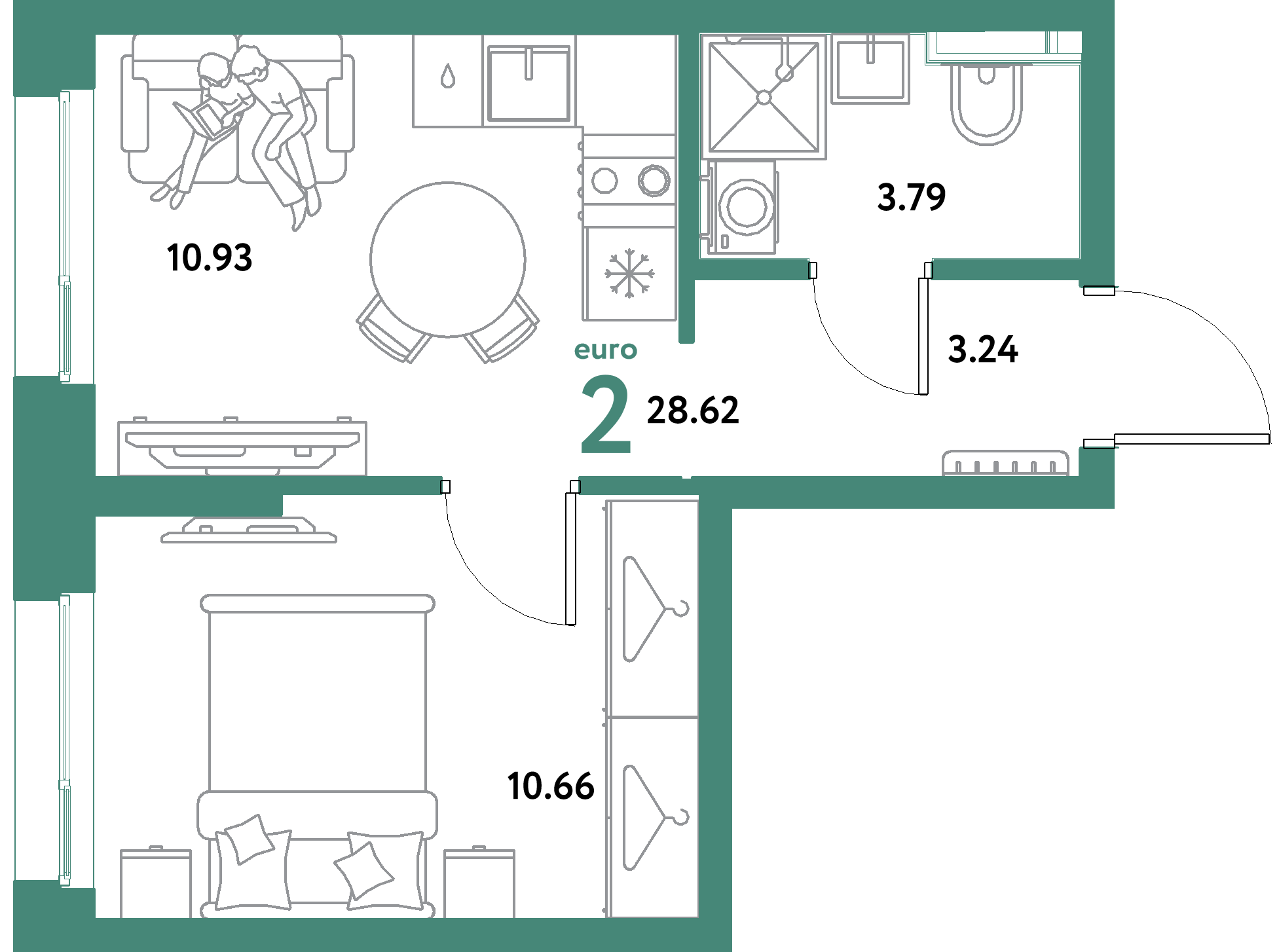 ЖК "Уральский сад"-2-комнатная 28.62 м²