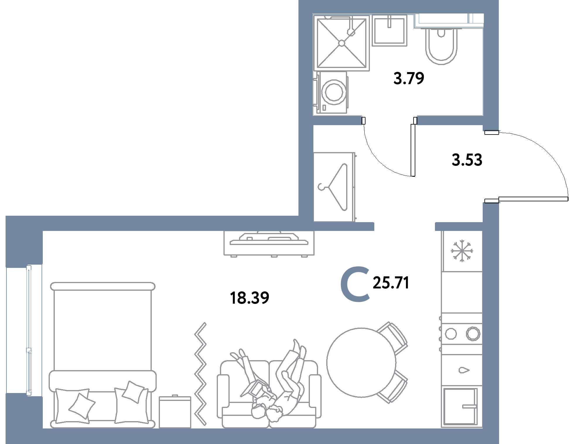 ЖК "Уральский сад"-Студия 25.71 м²