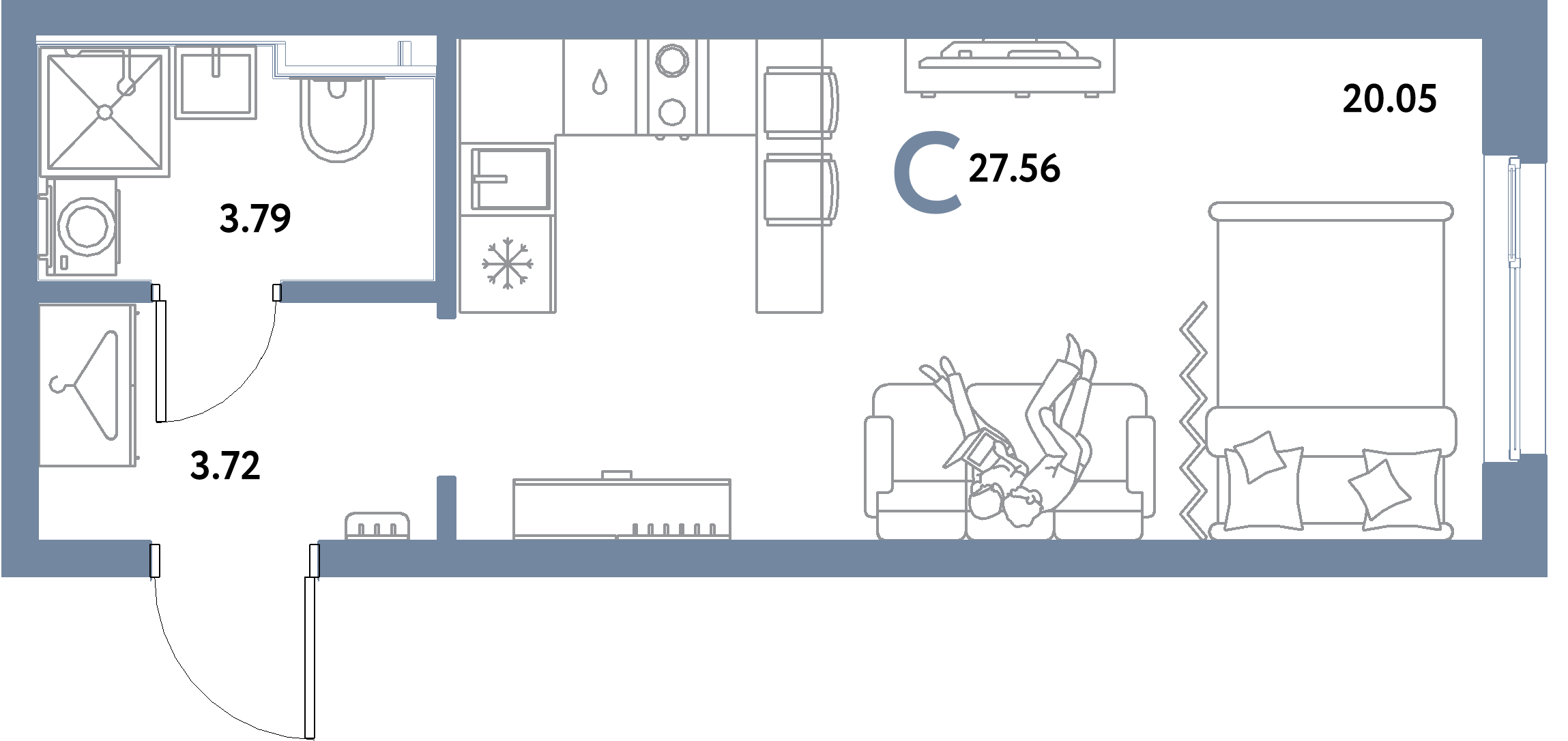 ЖК "Уральский сад"-Студия 27.56 м²