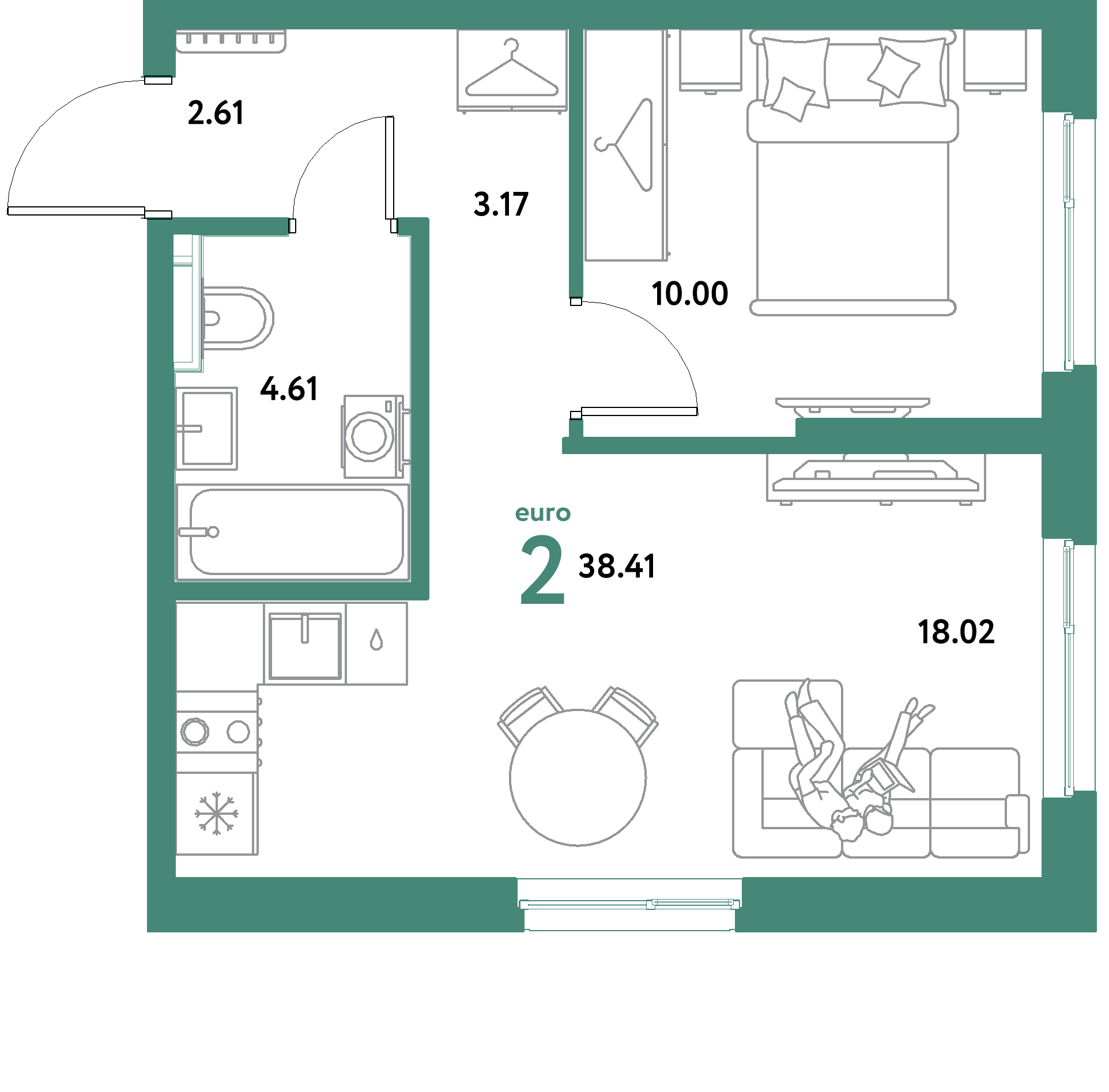 ЖК "Уральский сад"-2-комнатная 38.41 м²