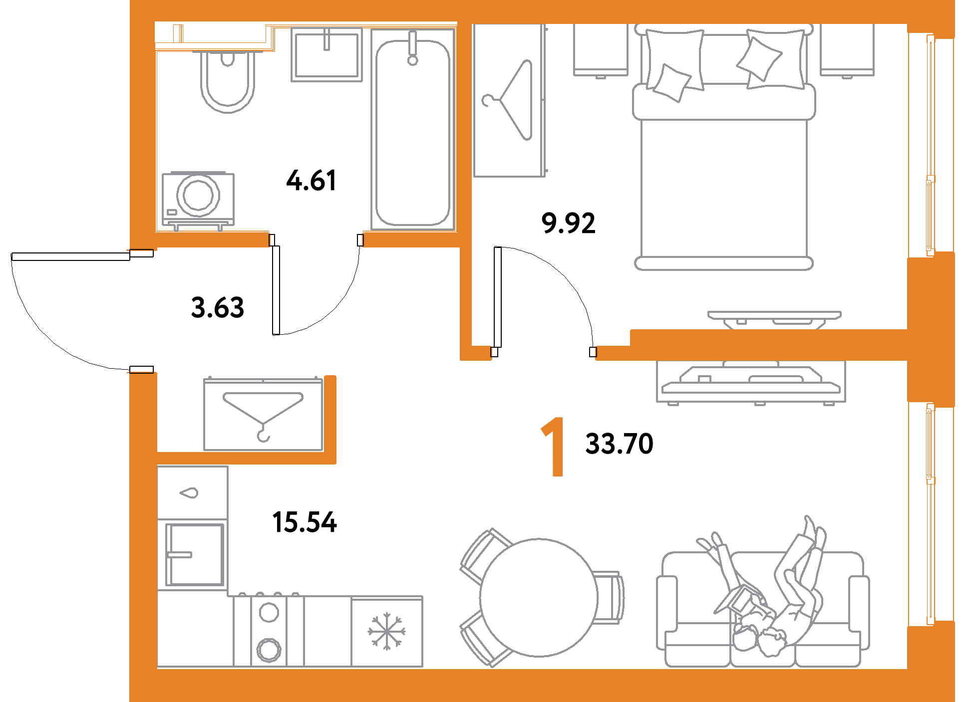 ЖК "Уральский сад"-1-комнатная 33.7 м²