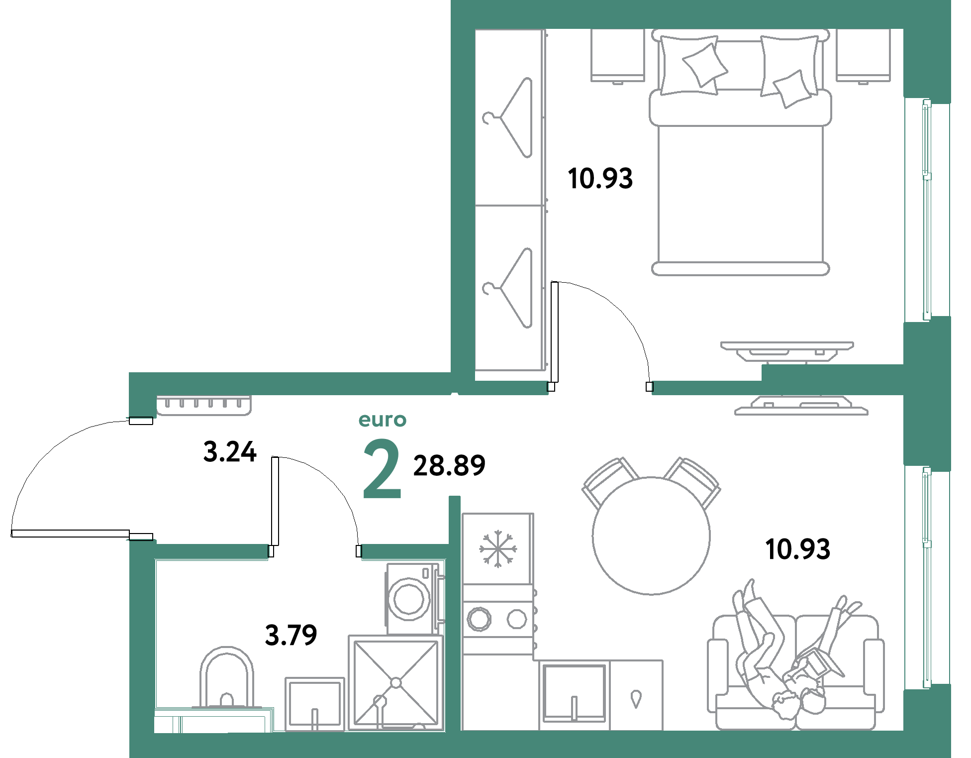 ЖК "Уральский сад"-2-комнатная 28.89 м²