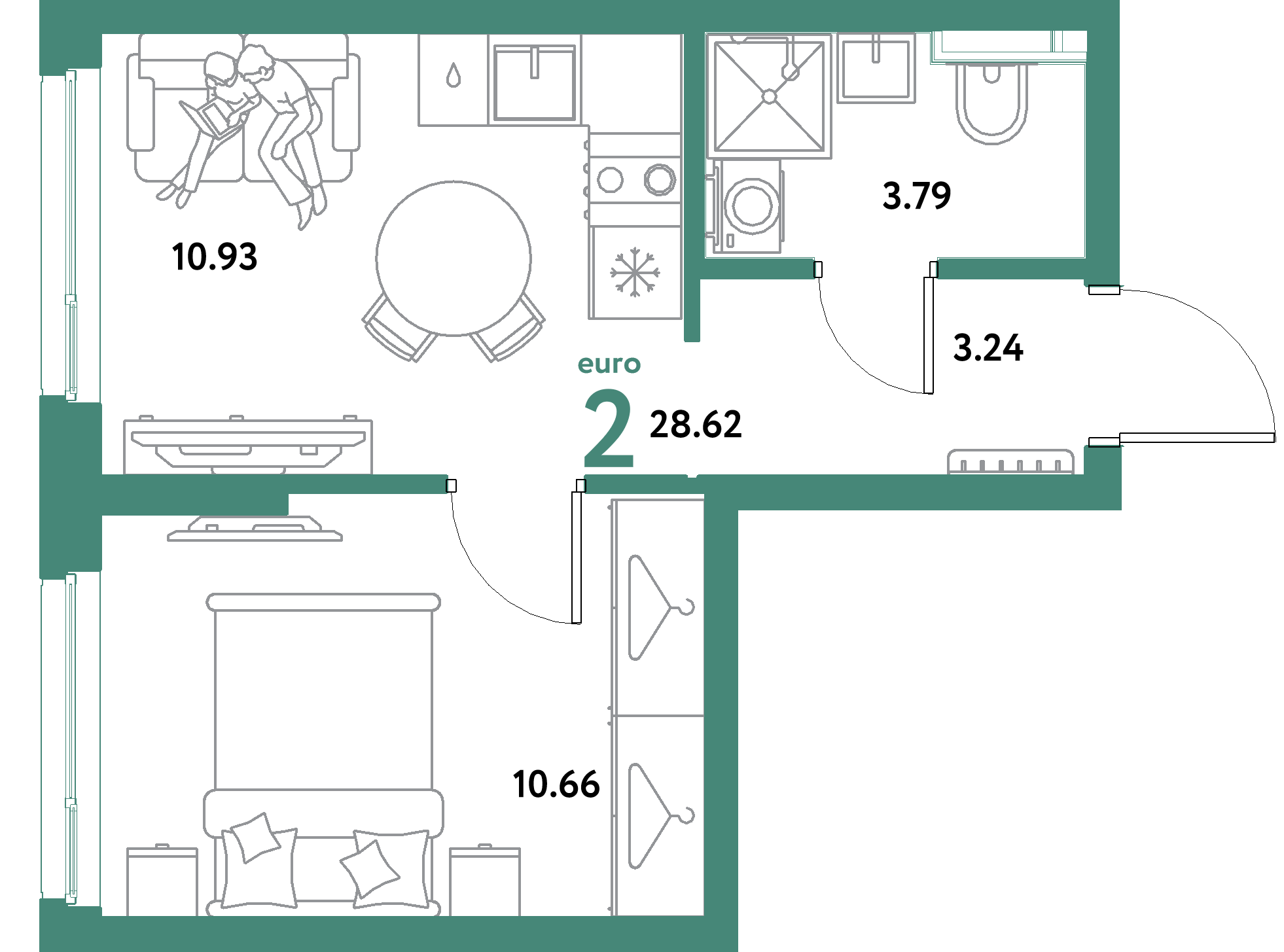 ЖК "Уральский сад"-2-комнатная 28.62 м²