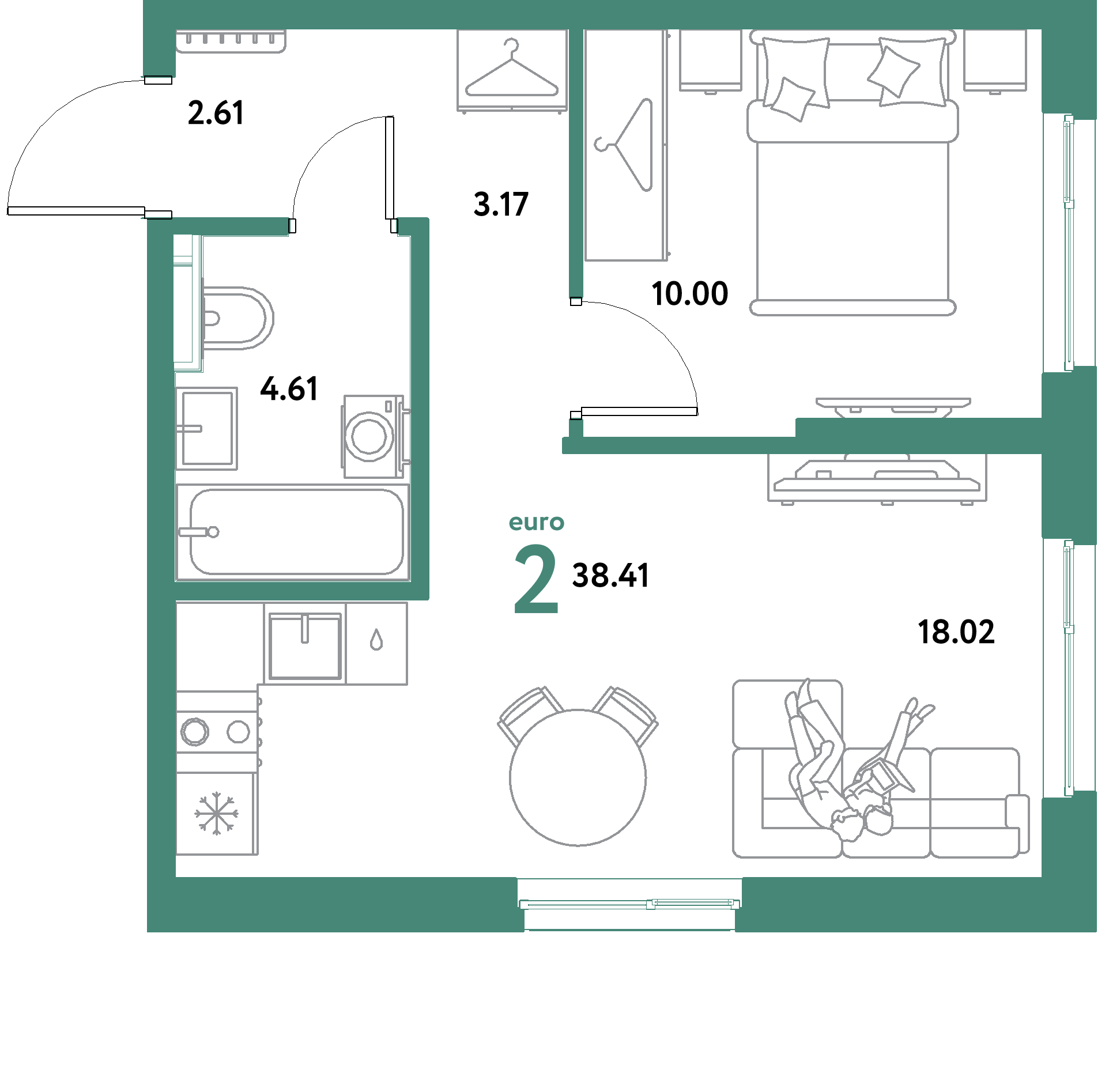 ЖК "Уральский сад"-2-комнатная 38.41 м²
