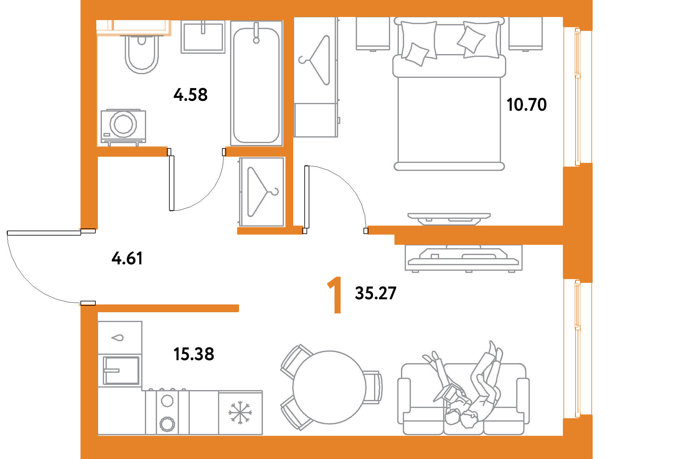 ЖК "Уральский сад"-1-комнатная 35.27 м²