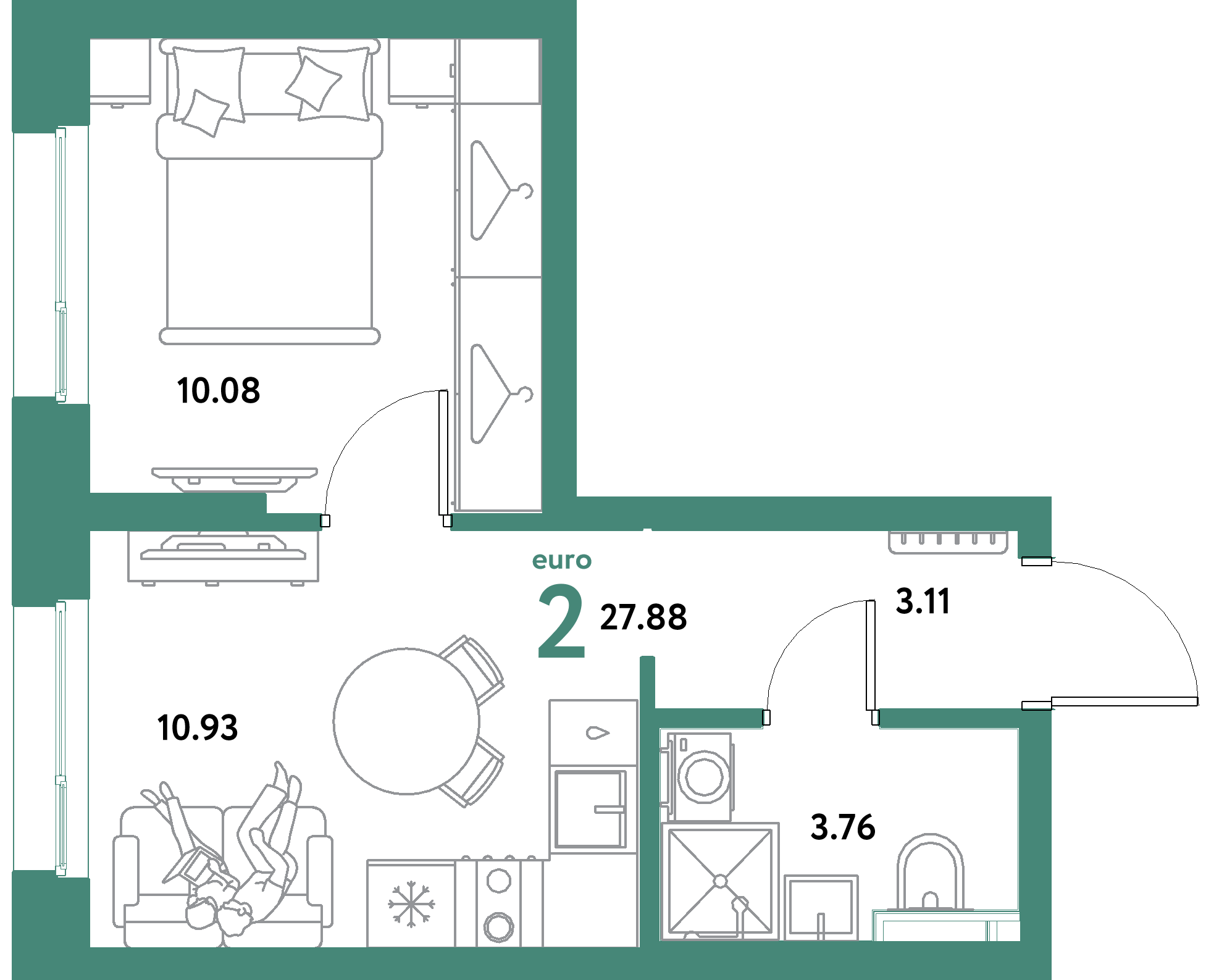 ЖК "Уральский сад"-2-комнатная 27.88 м²