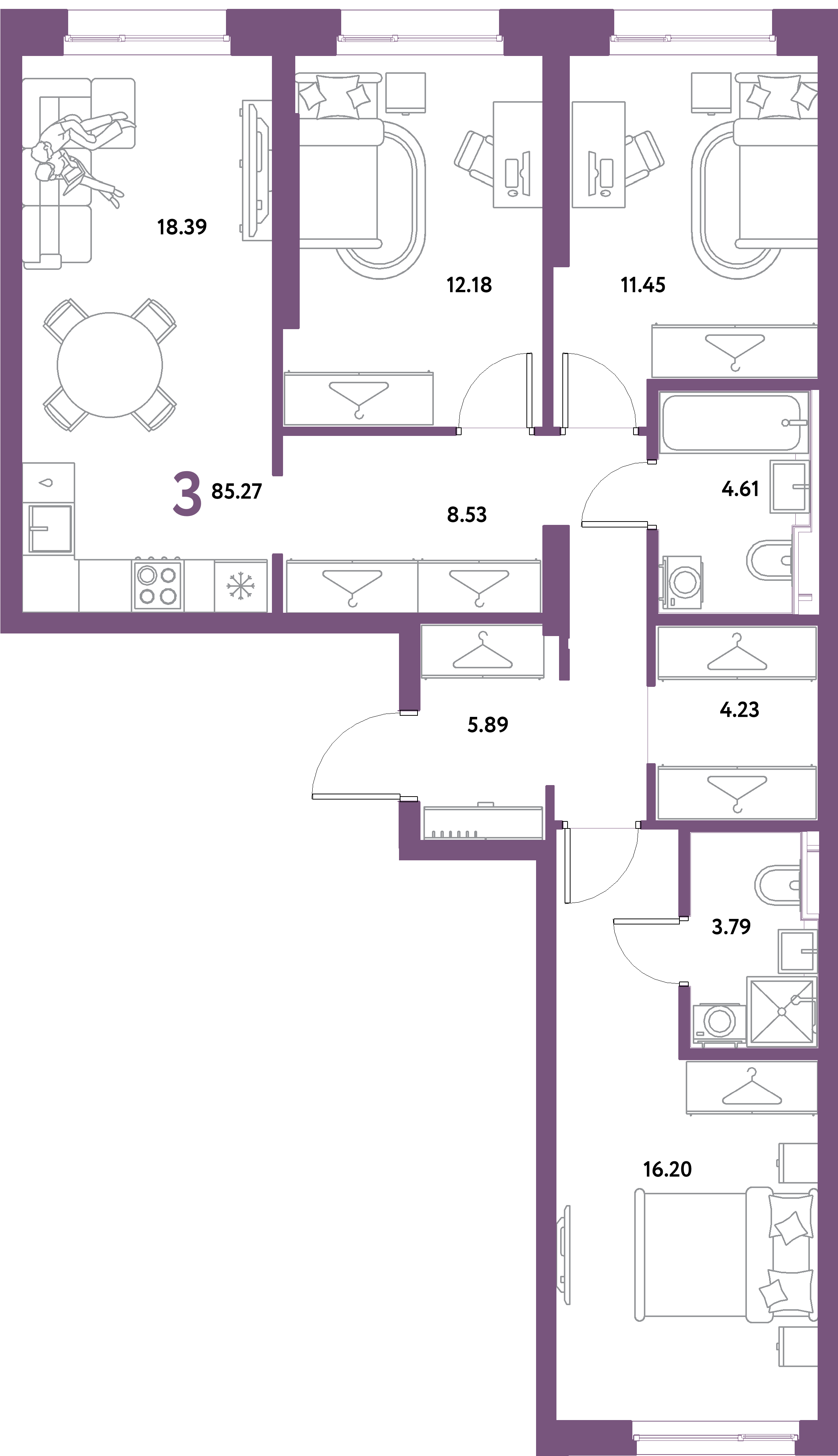 ЖК "Уральский сад"-4-комнатная 85.27 м²