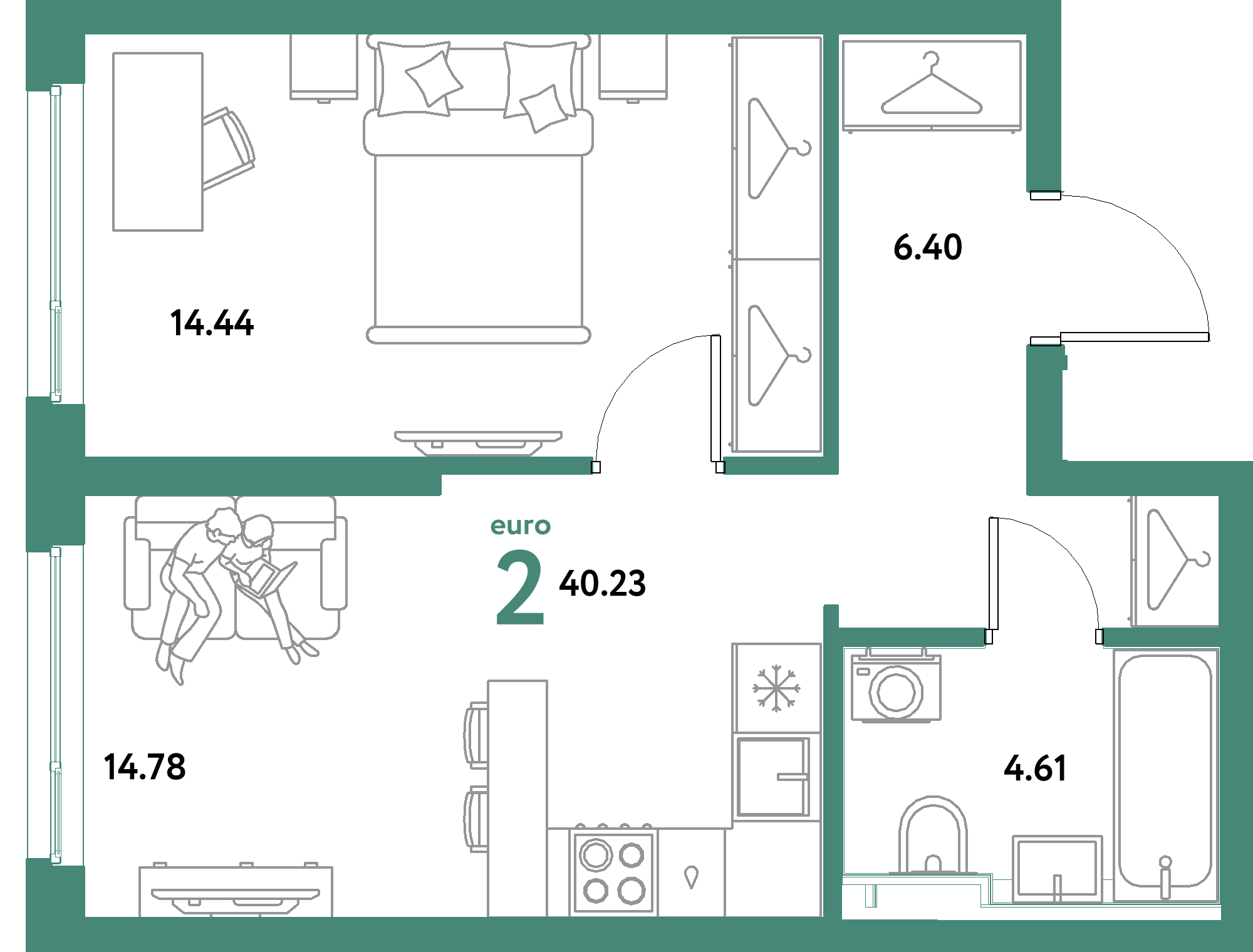 ЖК "Уральский сад"-2-комнатная 40.23 м²