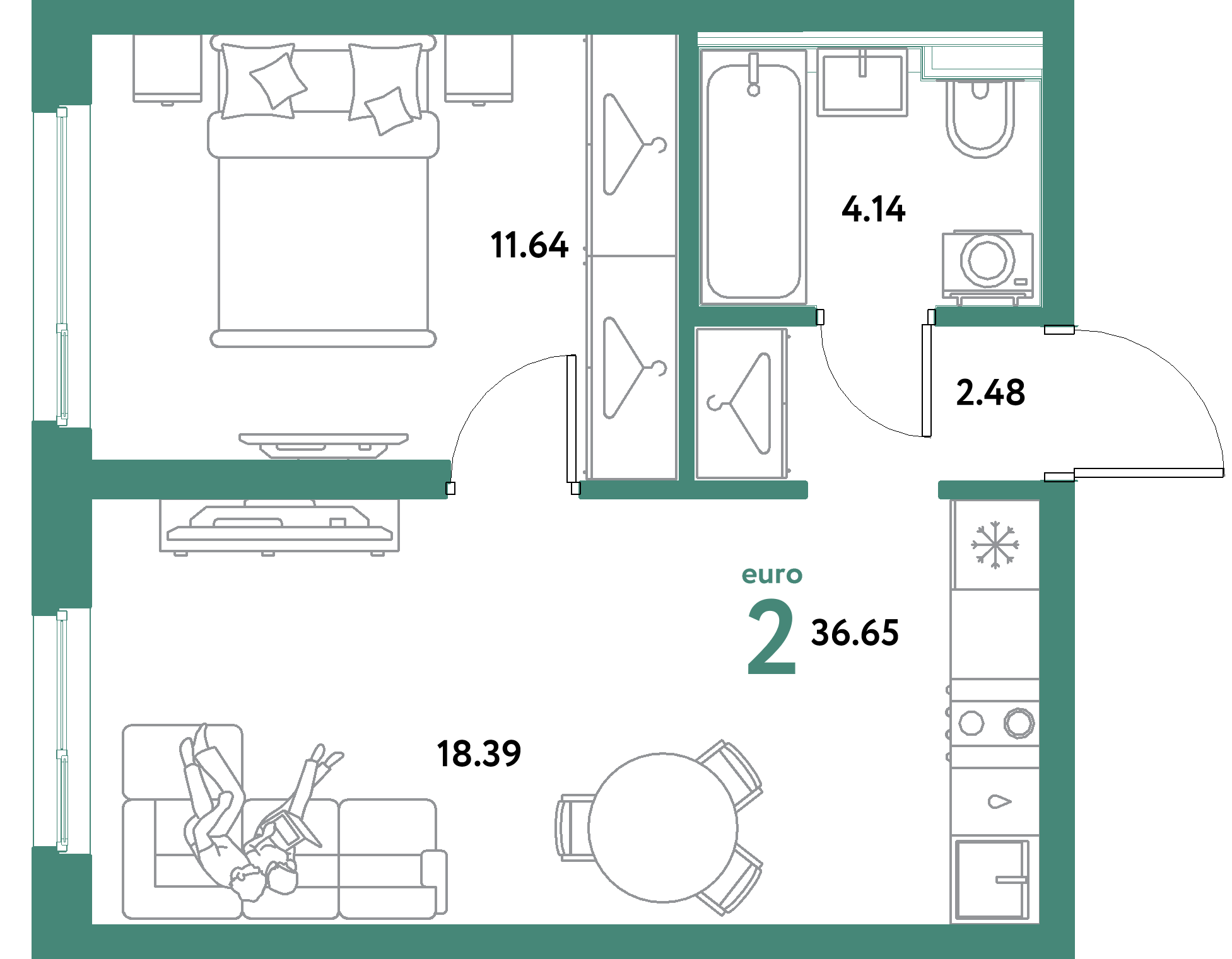ЖК "Уральский сад"-2-комнатная 36.65 м²