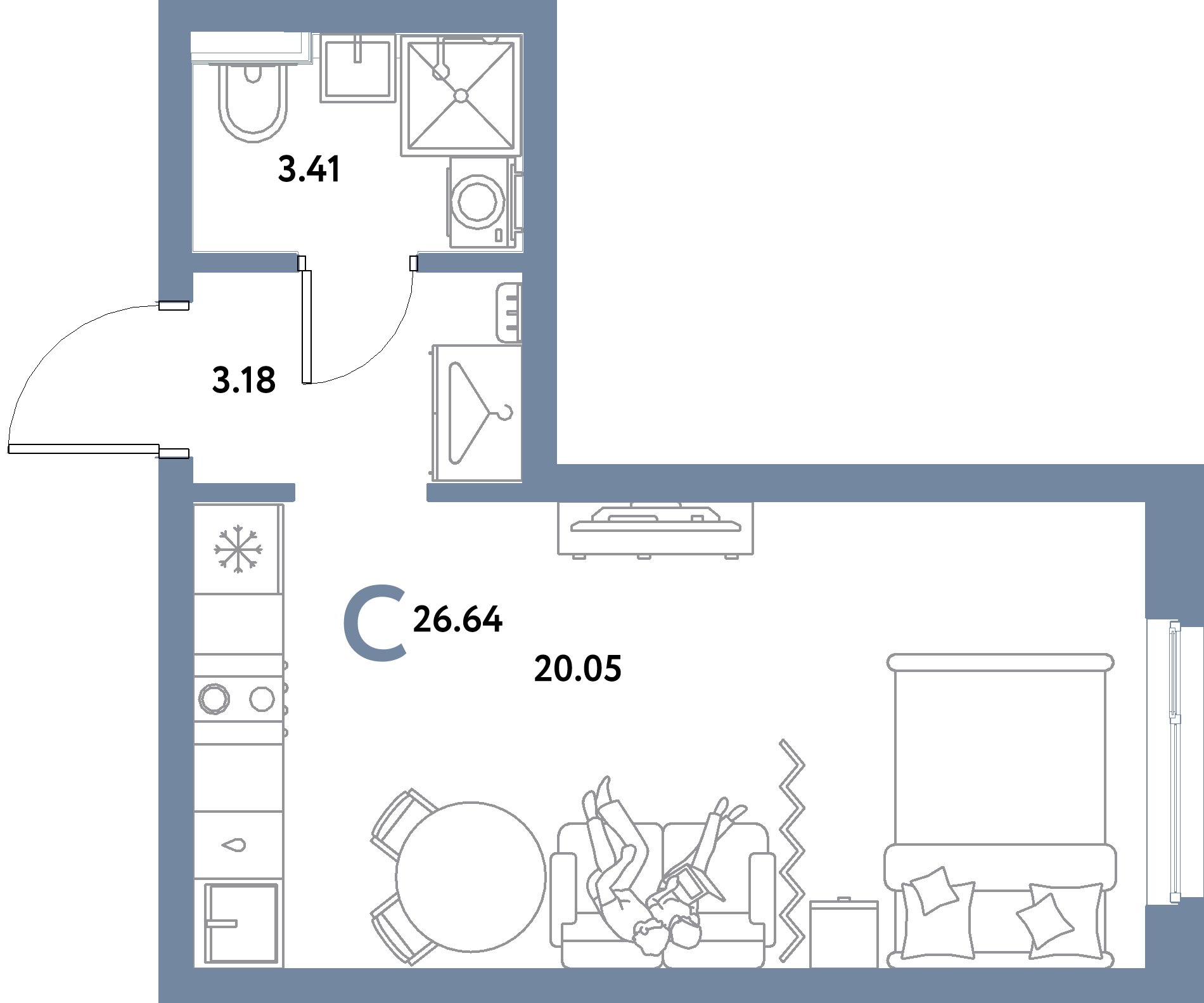 ЖК "Уральский сад"-Студия 26.64 м²