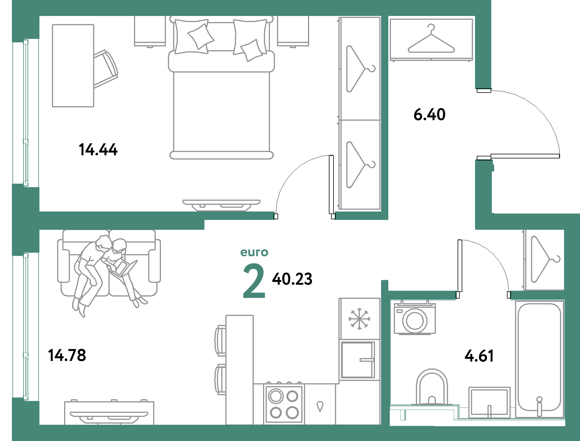 ЖК "Уральский сад"-2-комнатная 40.23 м²