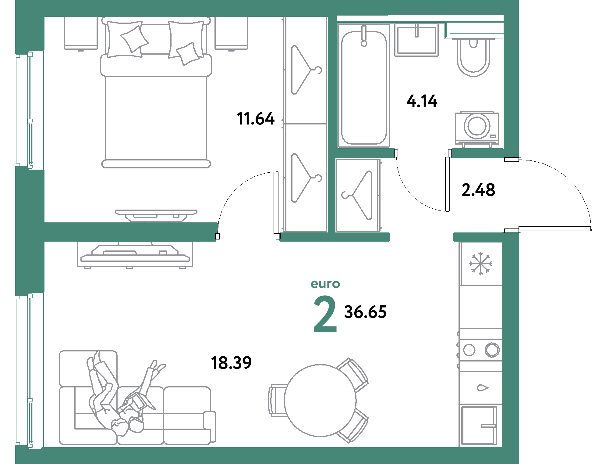 ЖК "Уральский сад"-2-комнатная 36.65 м²