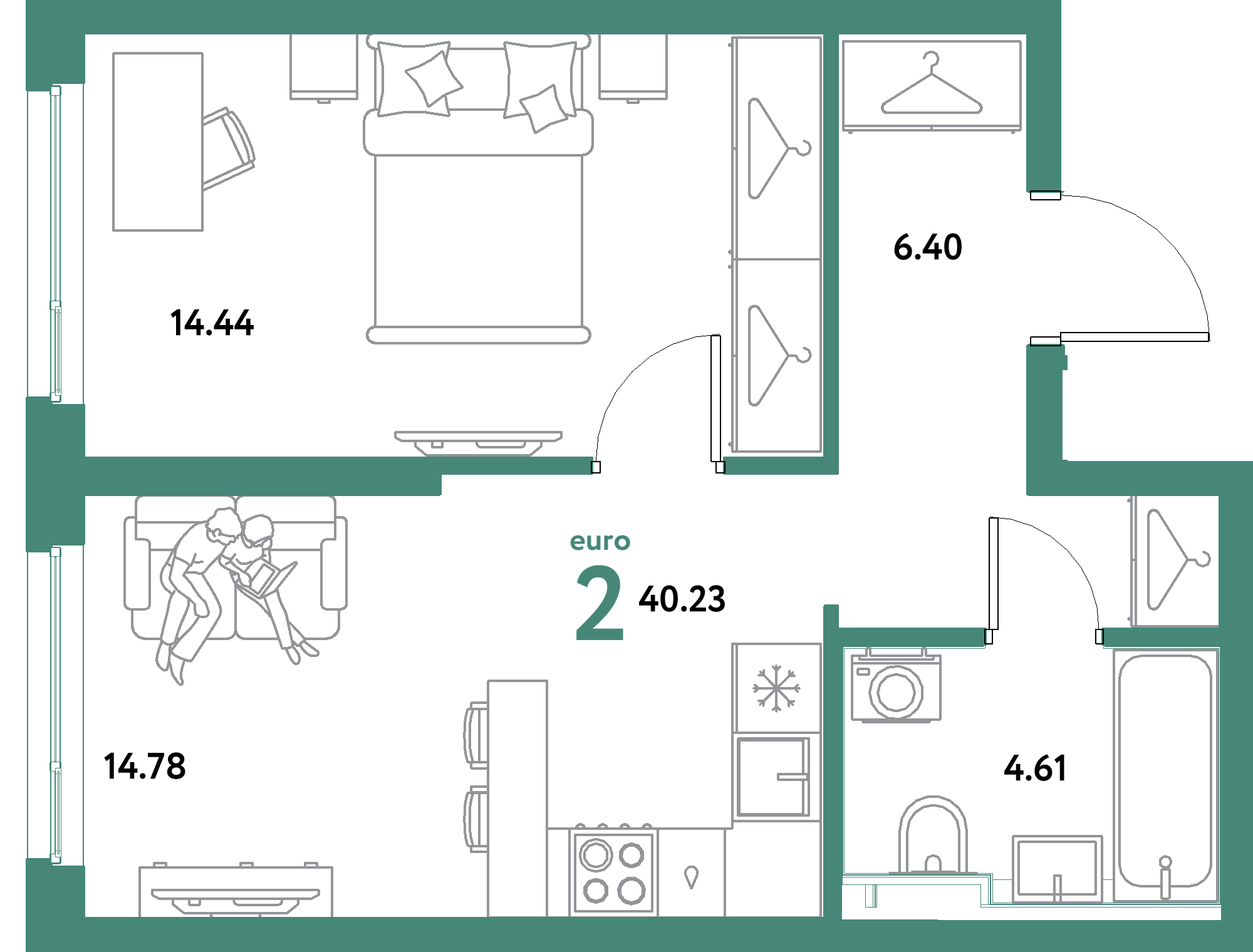 ЖК "Уральский сад"-2-комнатная 40.23 м²