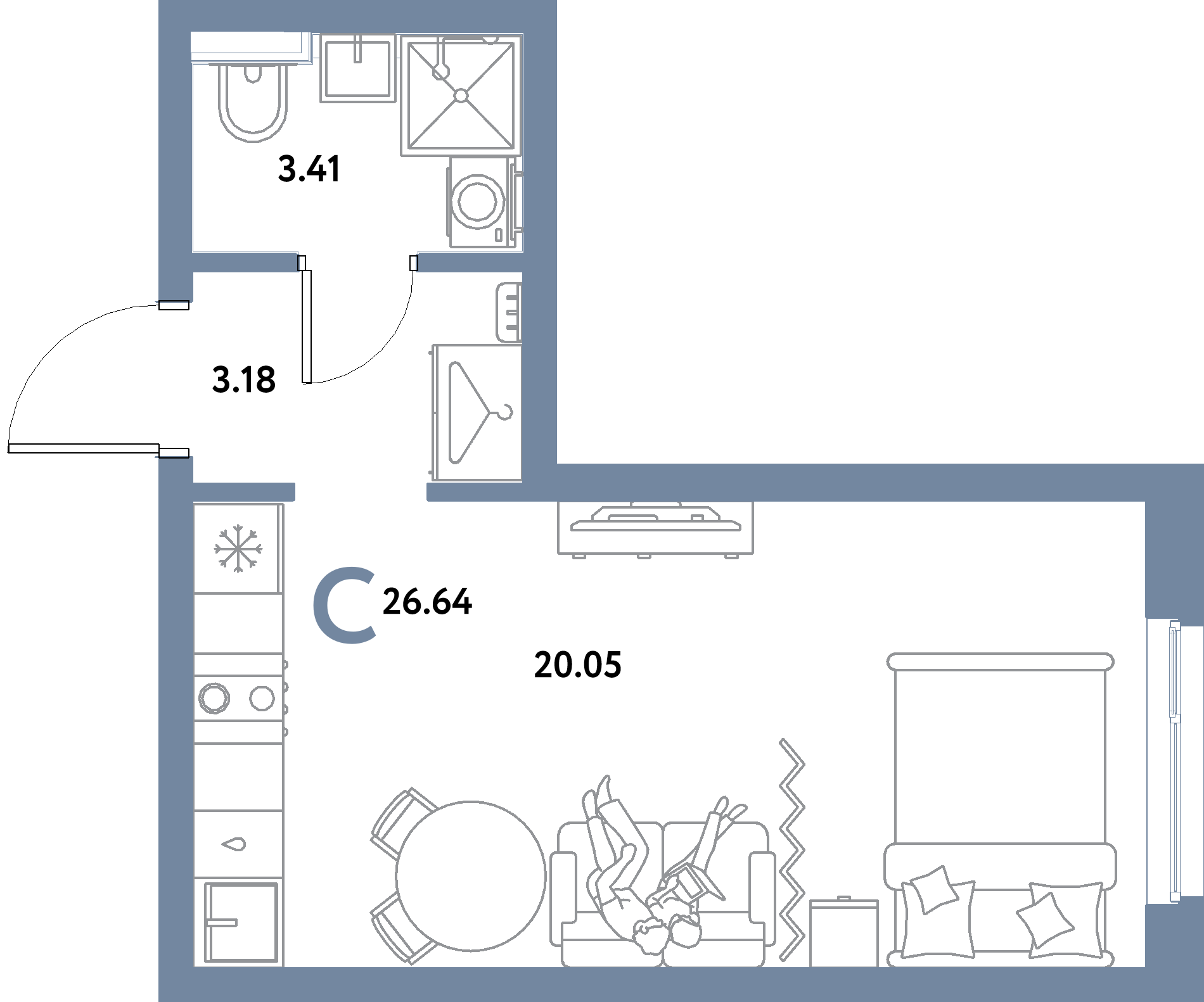ЖК "Уральский сад"-Студия 26.64 м²
