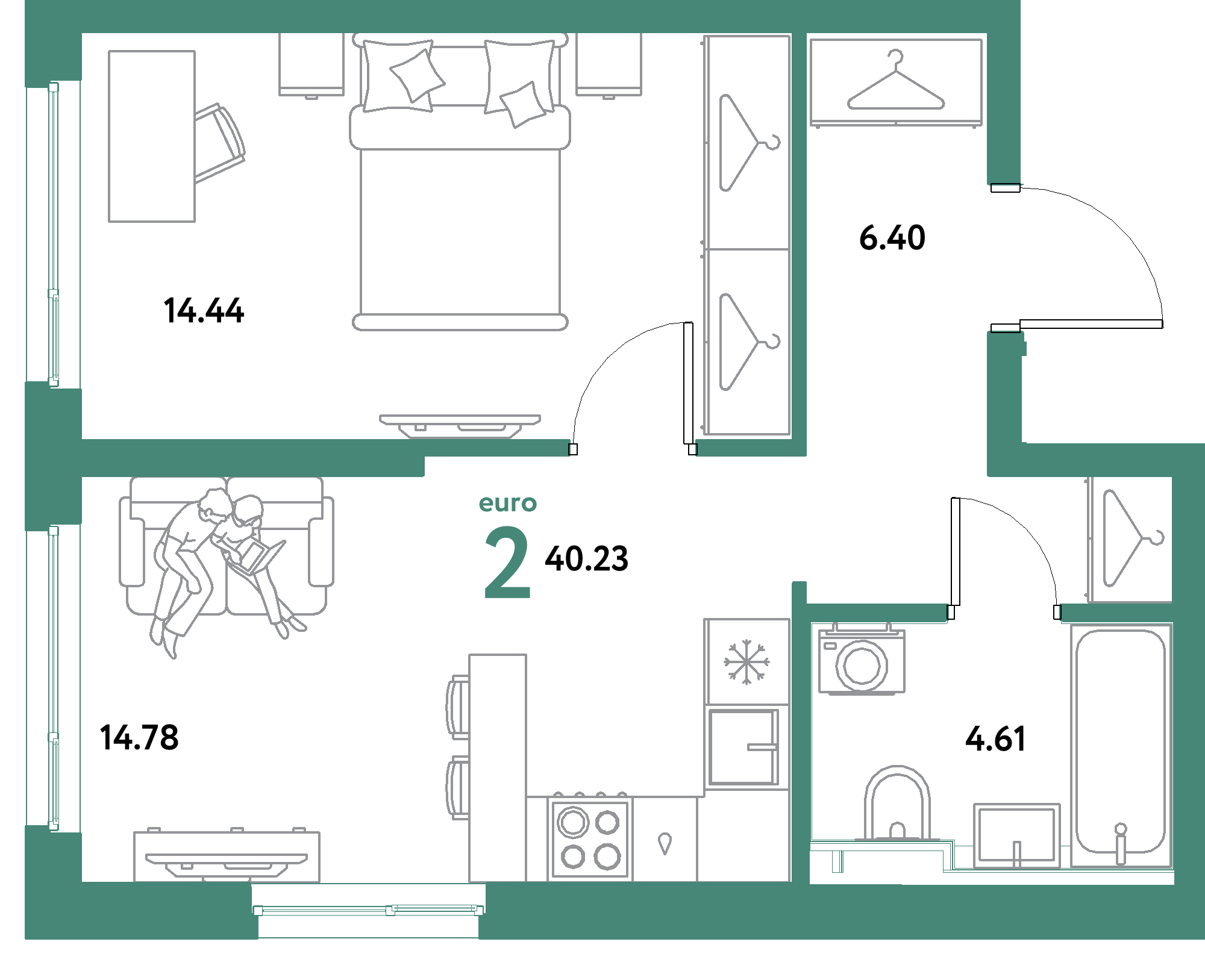 ЖК "Уральский сад"-2-комнатная 40.23 м²
