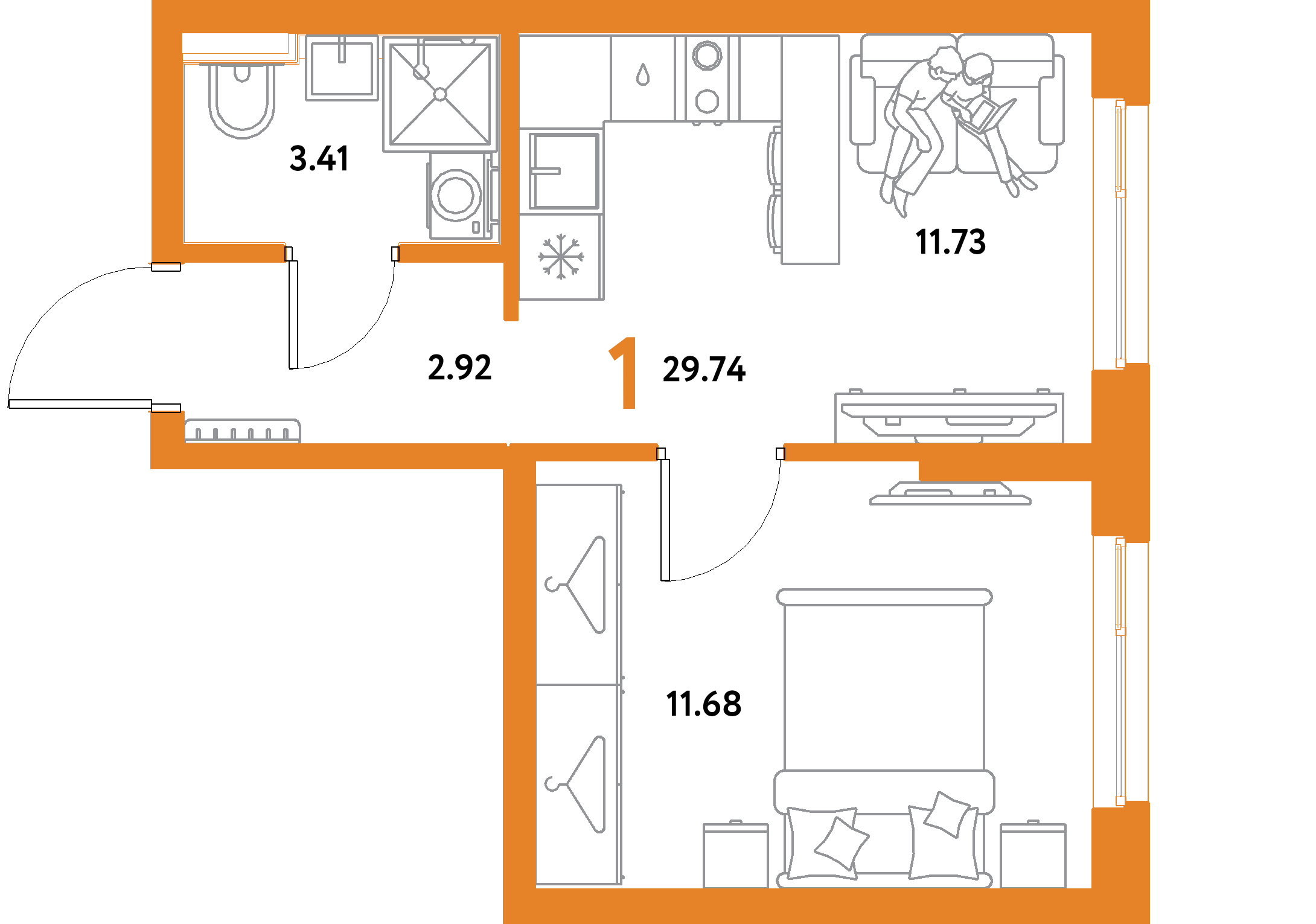 ЖК "Уральский сад"-1-комнатная 29.74 м²