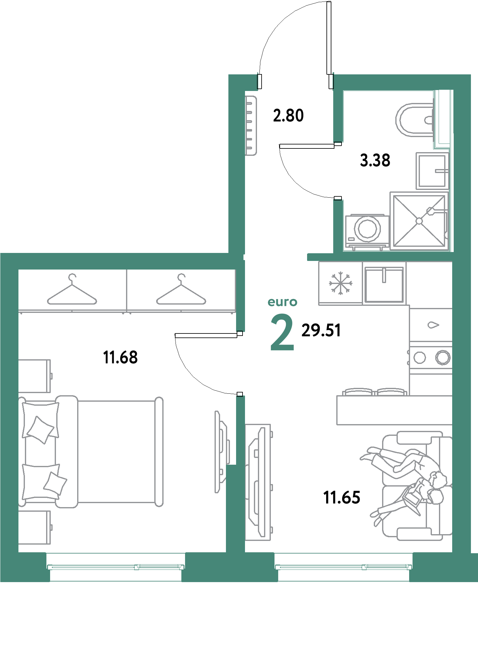 ЖК "Уральский сад"-2-комнатная 29.51 м²