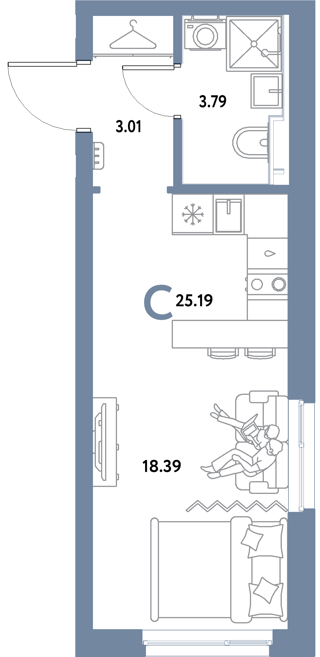 ЖК "Уральский сад"-Студия 25.19 м²