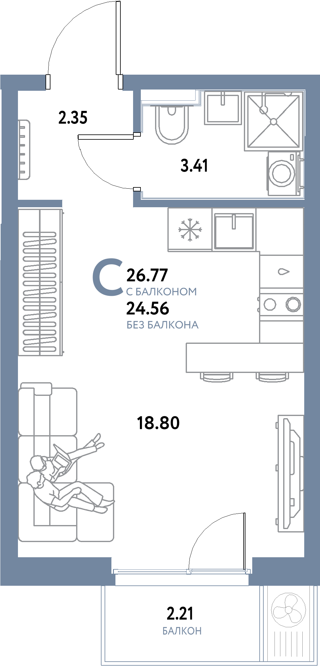 ЖК "Уральский сад"-Студия 26.77 м²