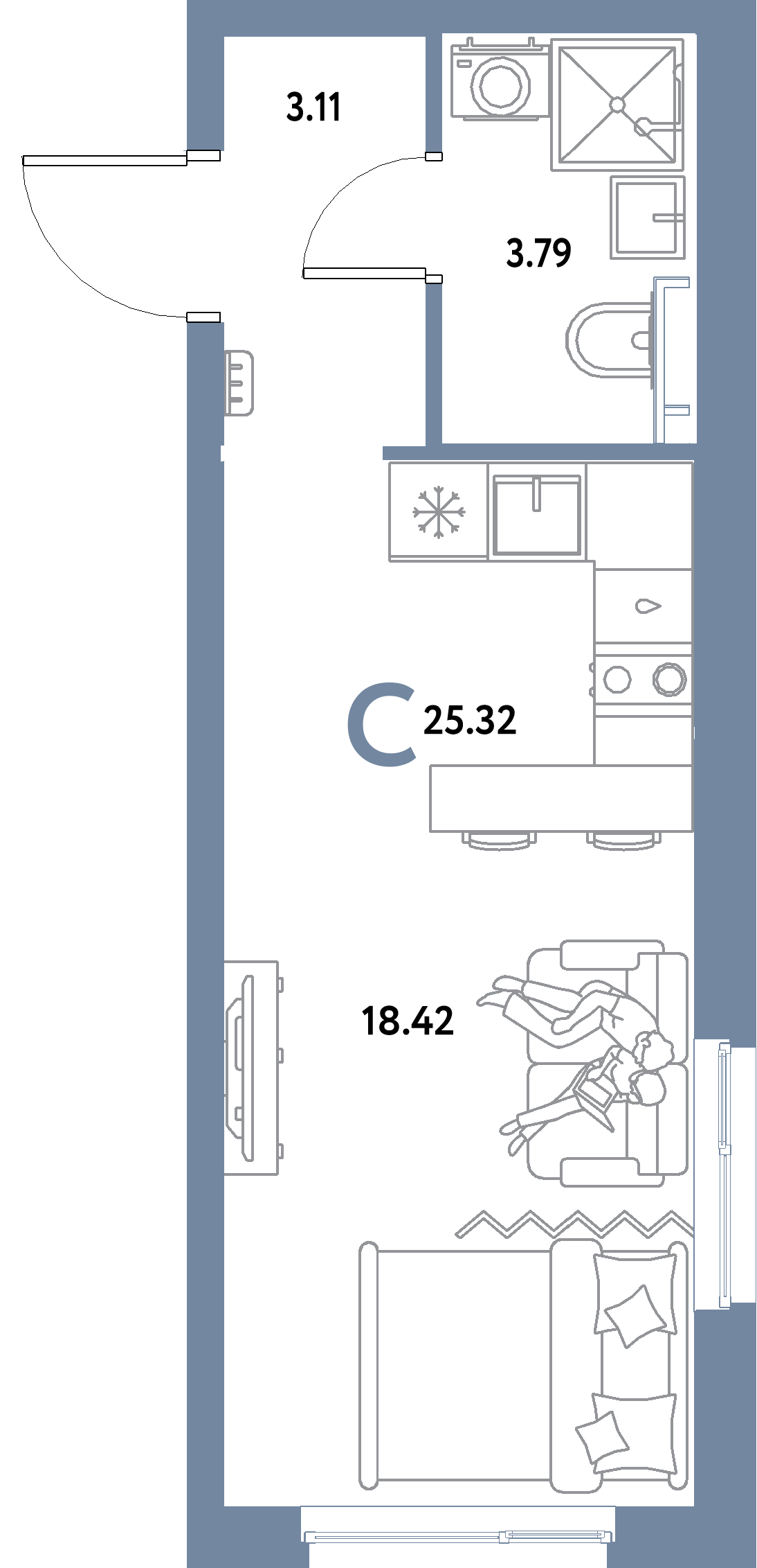 ЖК "Уральский сад"-Студия 25.32 м²