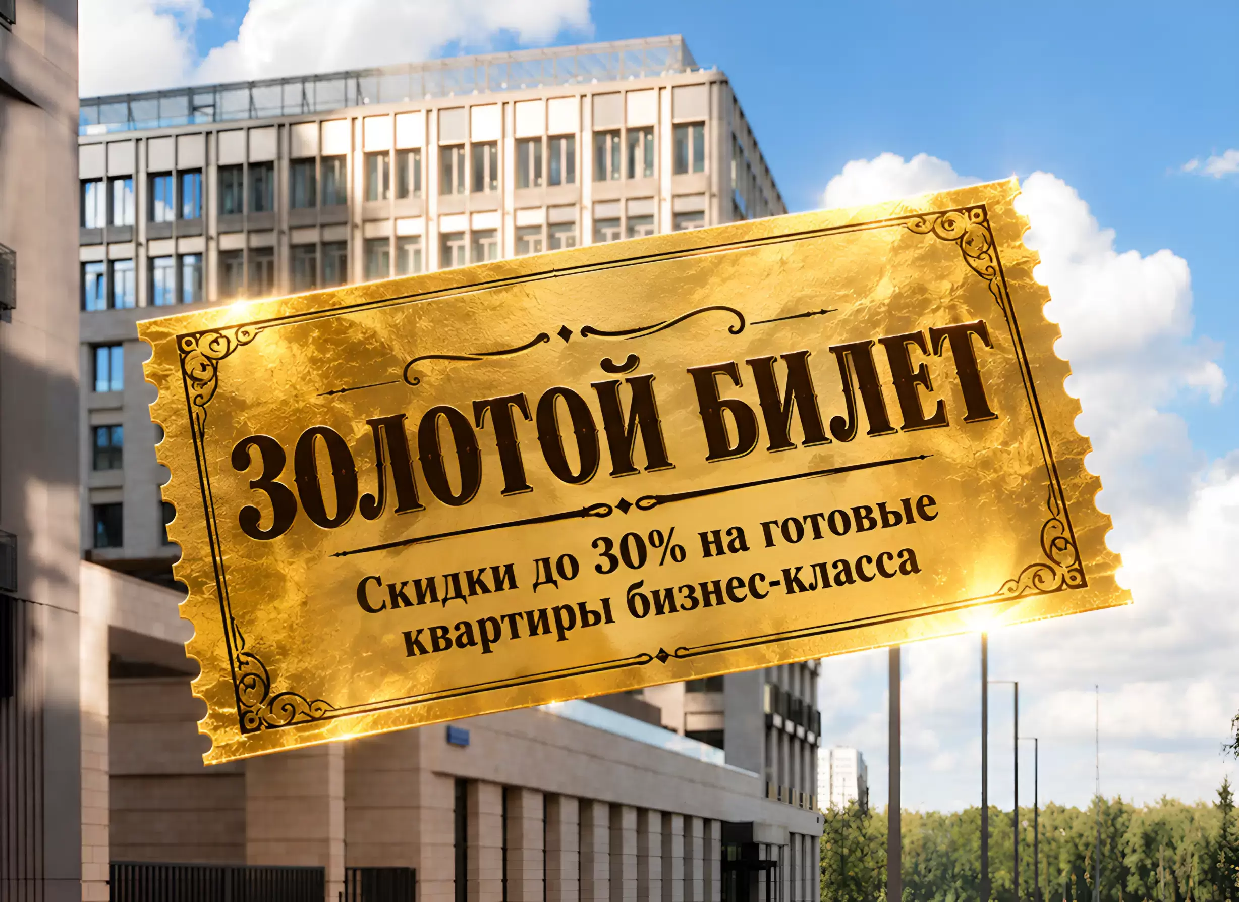 изображение слайда Ваш «Золотой билет» ждет! Скидки до 30% на готовые квартиры