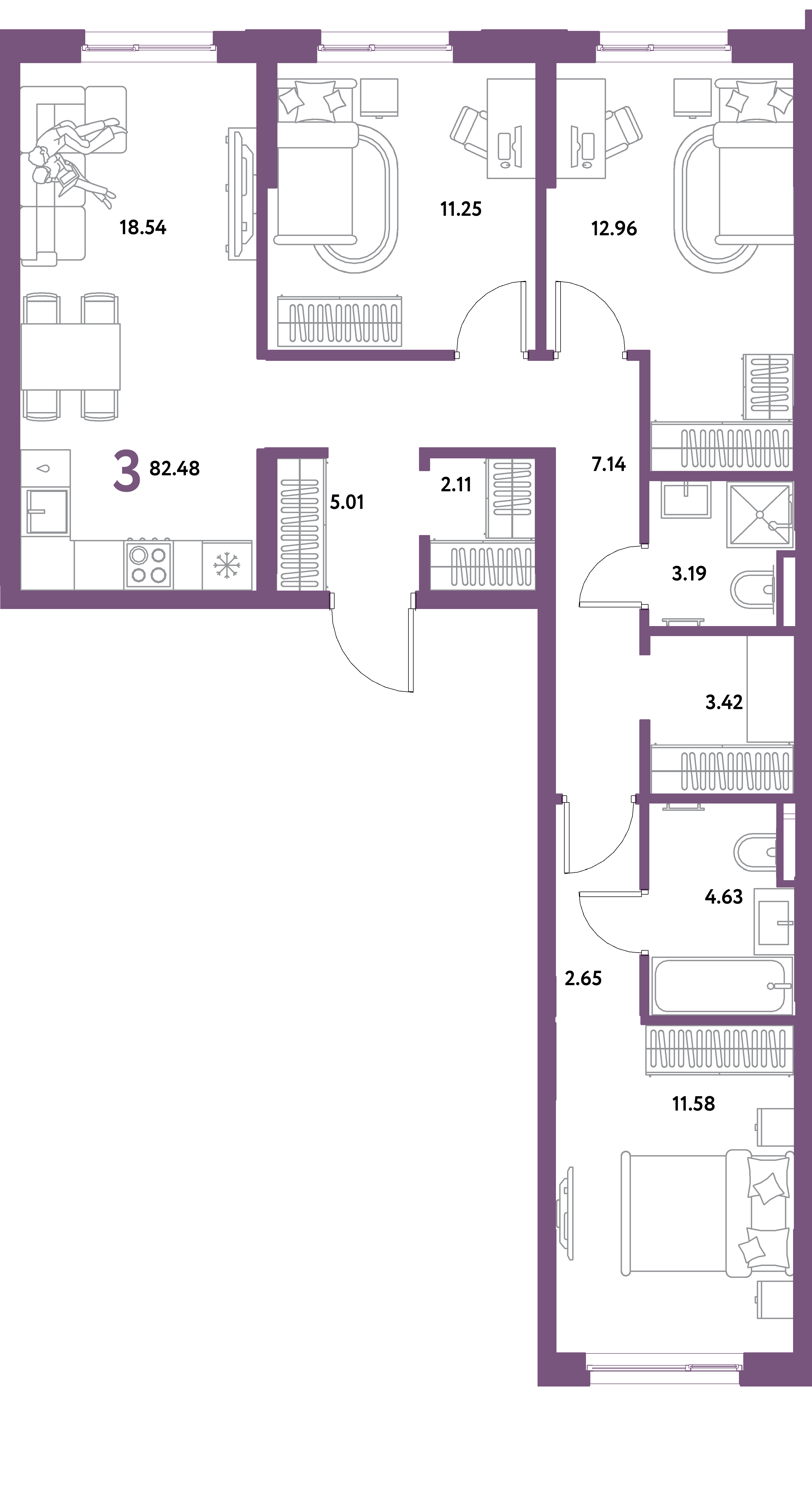ЖК "Остров-сад"-3-комнатная 82.48 м²