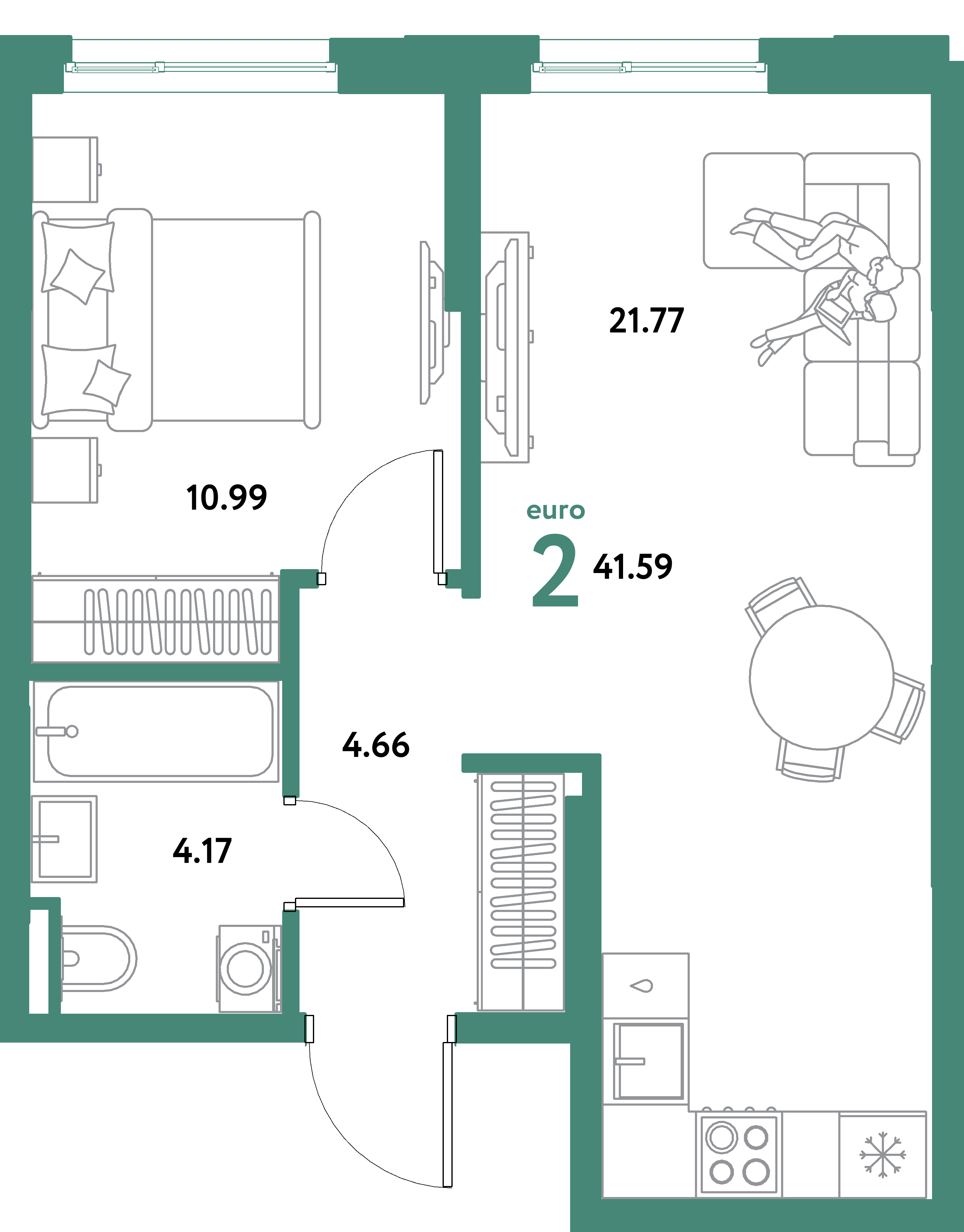 ЖК "Остров-сад"-2-комнатная 41.59 м²